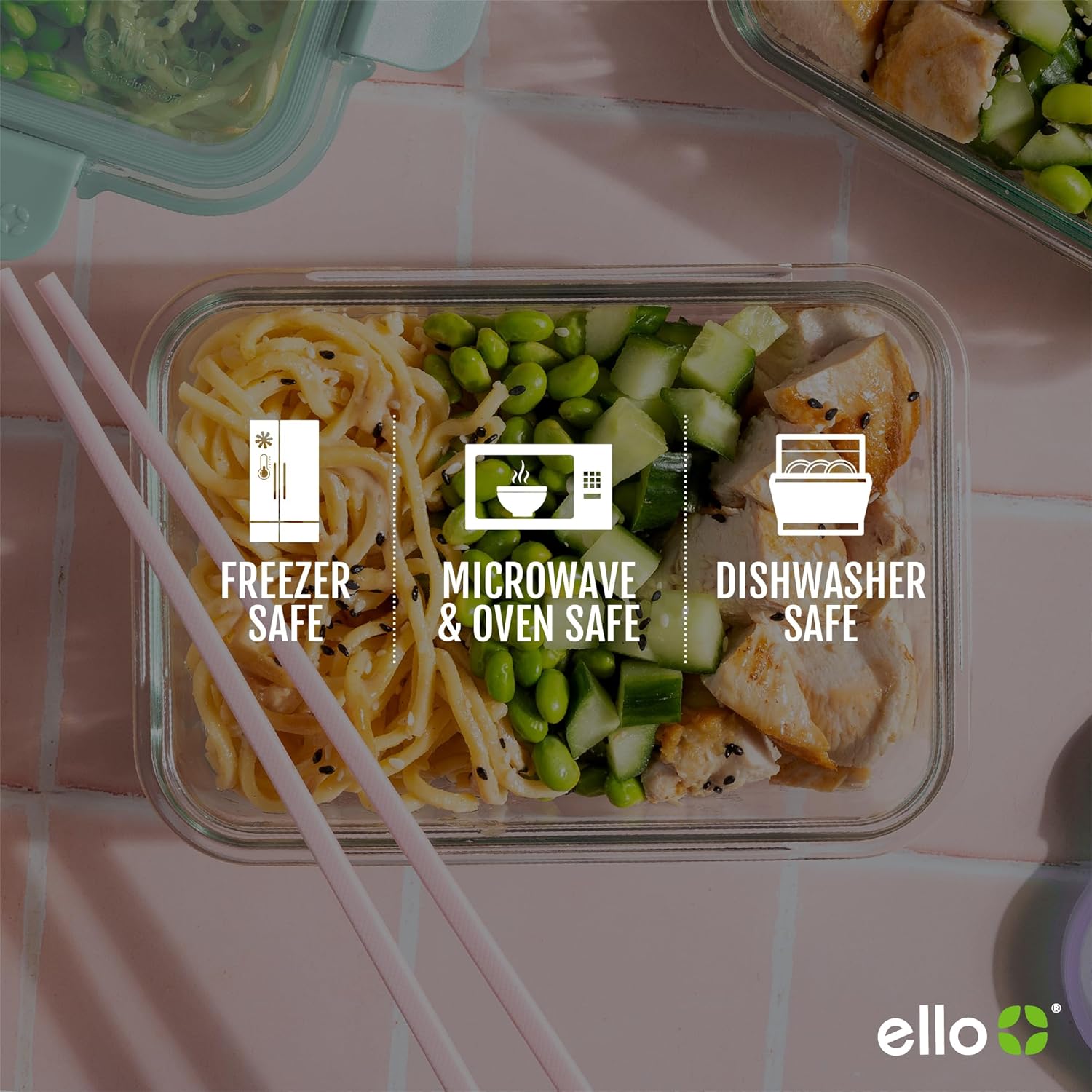 Ello Color Lock 3.4 Cup 10PC, 5 Pack Glass Meal Prep Sets Leak-Proof G