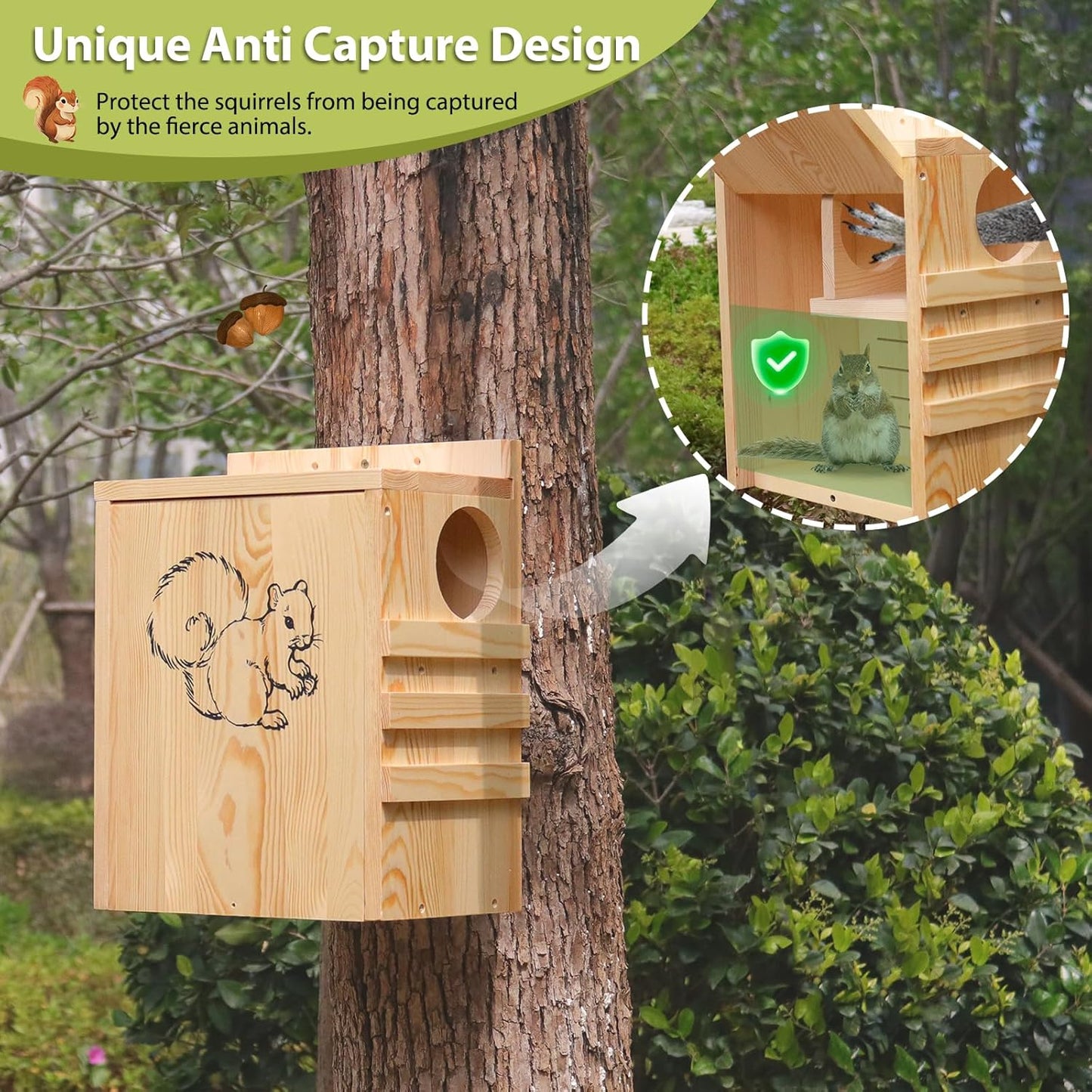 Squirrel House for Outside, Nesting Box with Predator Guard, Weatherpr