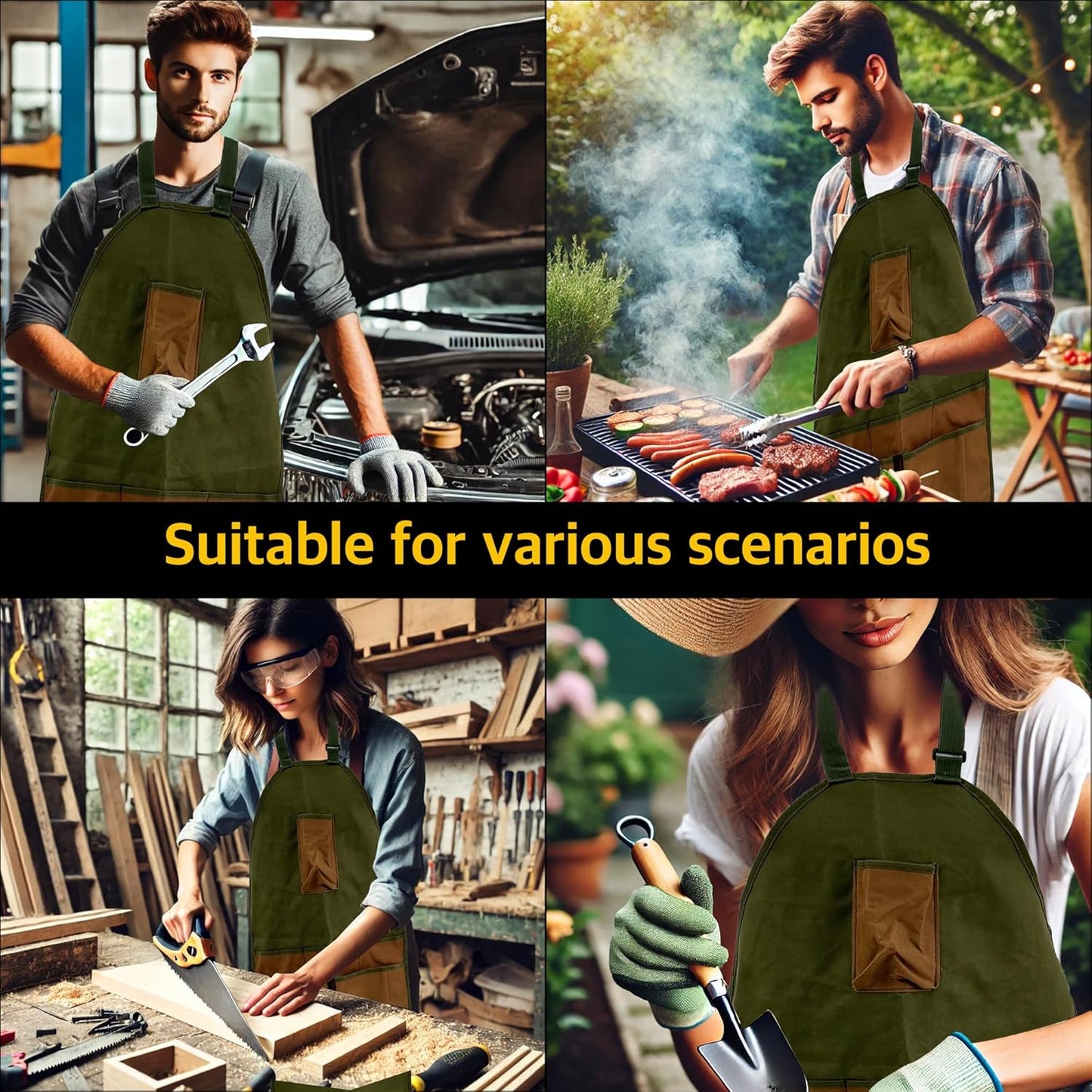 Heavy-Duty Waterproof Gardening Apron Long Apron with Tool Pockets, Adjustable Full-Length Workwear for Outdoor Plant Care, Landscaping, and Leg Protectio