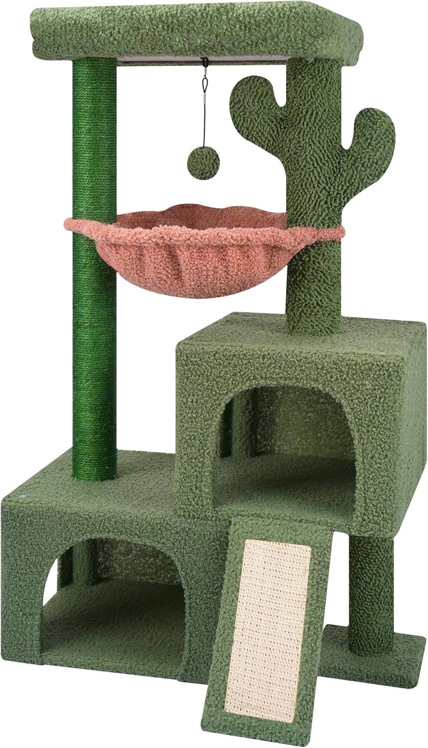 37.4" Cactus Cat Tree Tower with Twin Cat Condos for Indoor Cats, All-