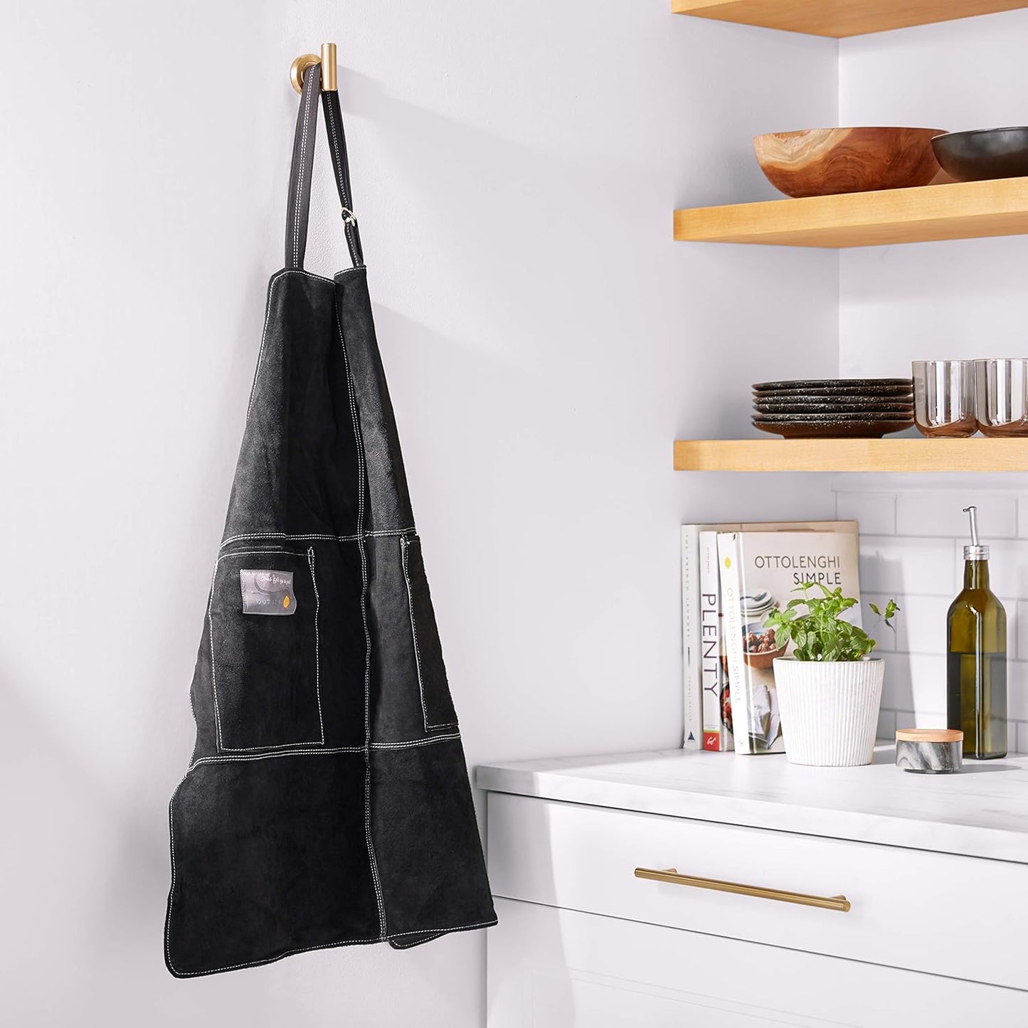 Outset Grill and Kitchen Apron, Black Leather, 27" x 30"