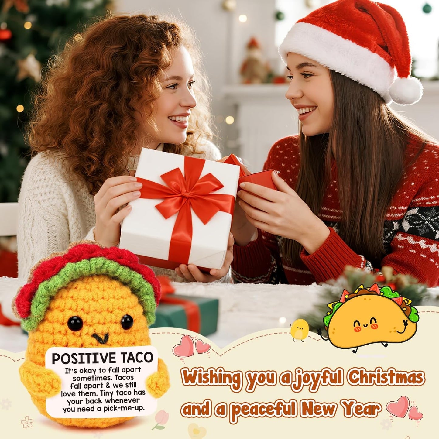 Mini Emotional Taco Support 21st 30th 40th Birthday Gifts for Women Men Easter Basket Stuffers Essentials Teen Boys Girls Friend Sister Mom Dad Coworker Inspirational Self Care Positive Crochet Animal