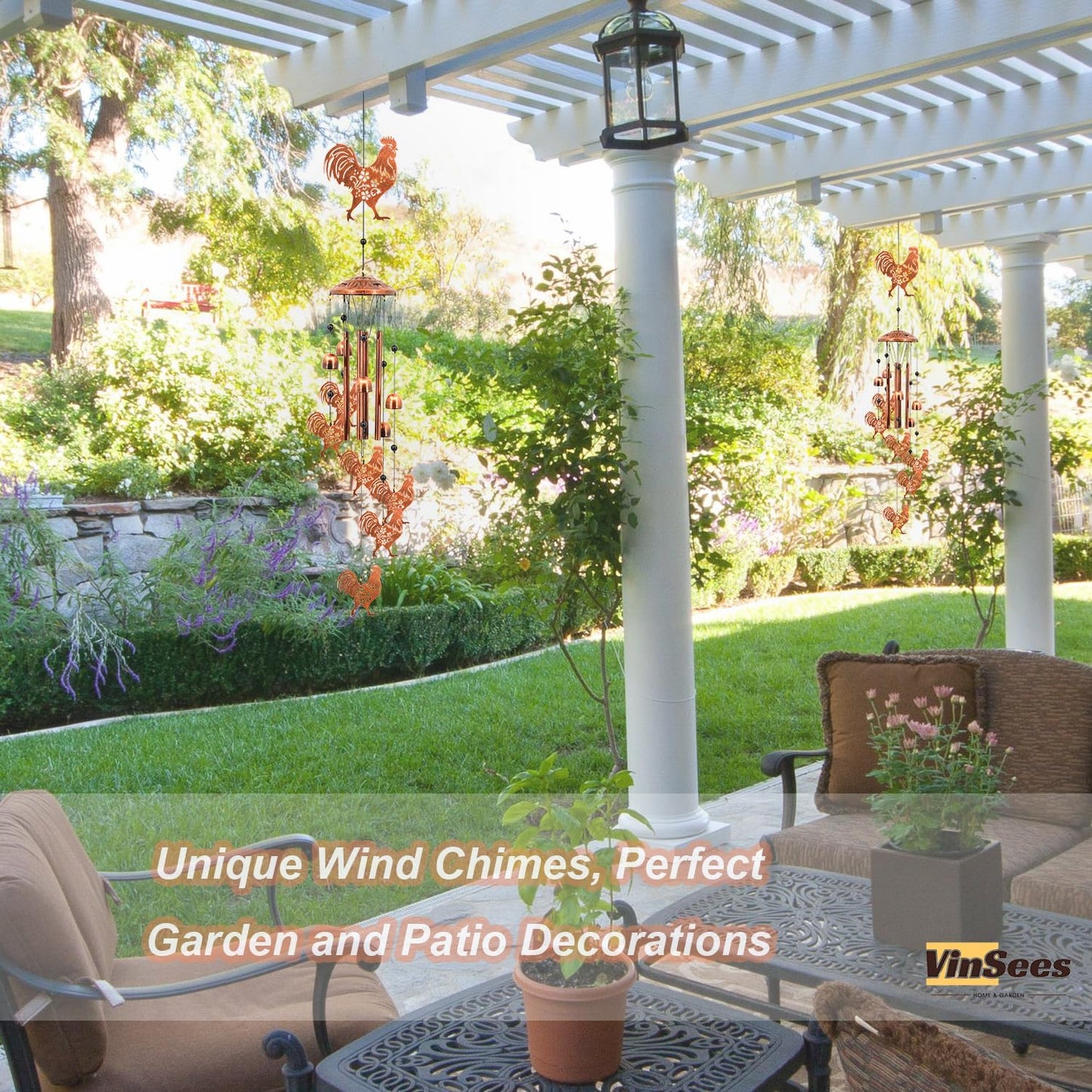 Rooster Wind Chimes for Outside, Rooster Farmhouse Memorial Gifts for 