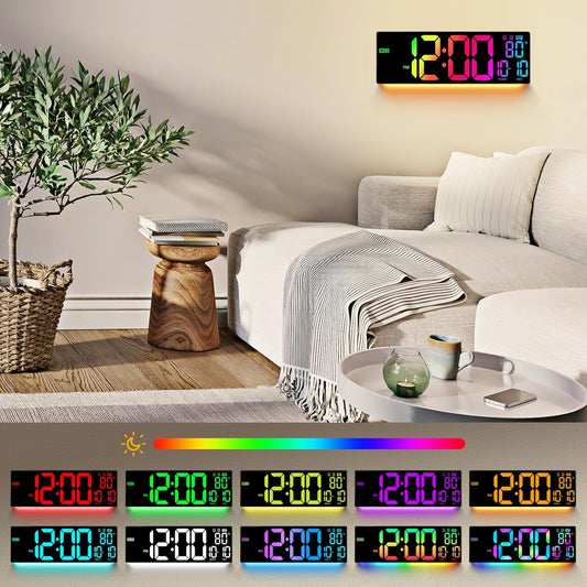 16.5인치 대형 디지털 벽시계: 11 RGB 컬러 LED 디스플레이, 리모컨, 자동 DST, 온도 및 날짜, 노인, 교실,