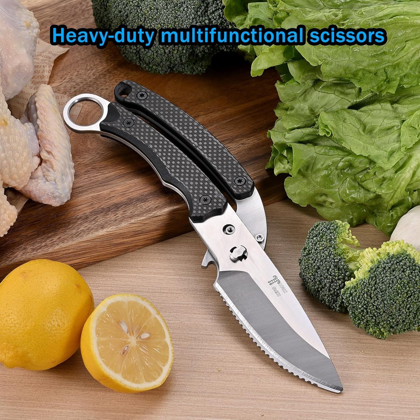 Scissors all purpose, kitchen shears with carbon fiber handle with han