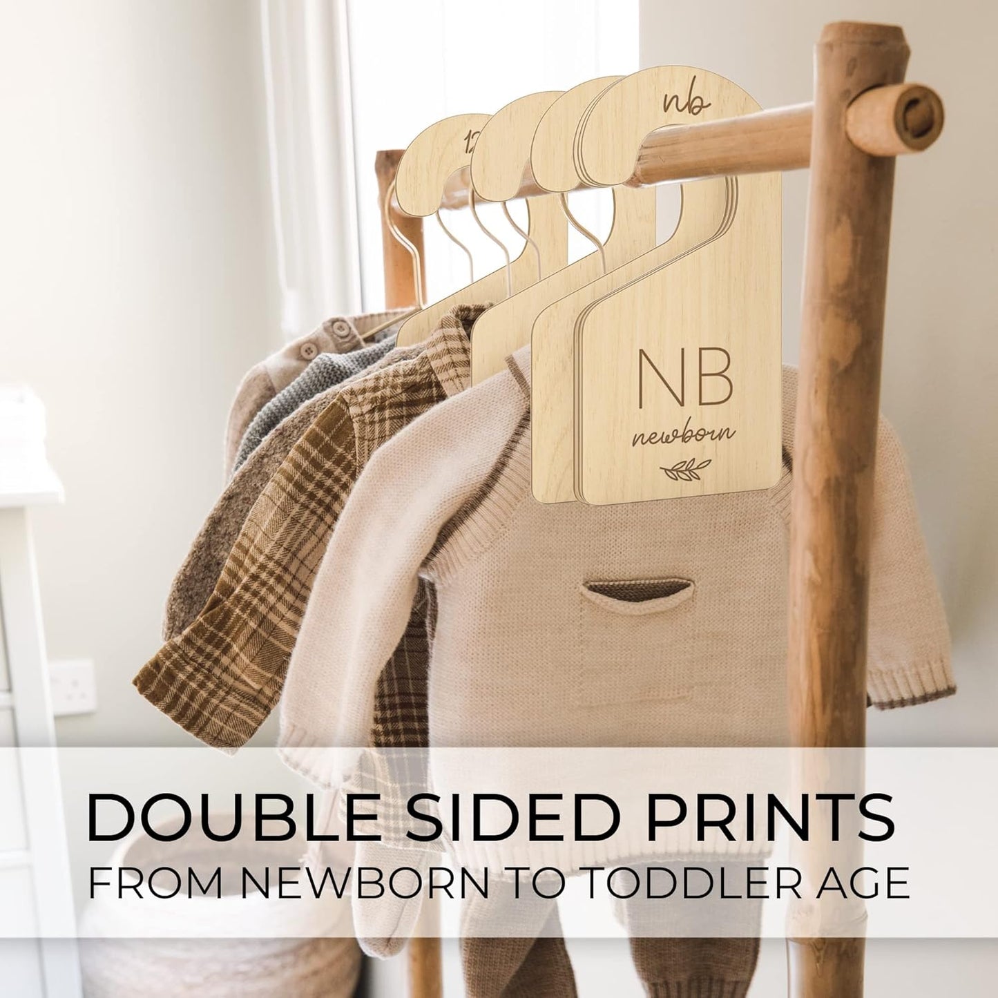 Beautiful Wooden Baby Closet Dividers Set of 7 - Double-Sided Organizer for Newborn to 24 Months Size Clothes - Adorable Nursery Decor Hanger Dividers Easily Organize Your Little Girls or Boys Room