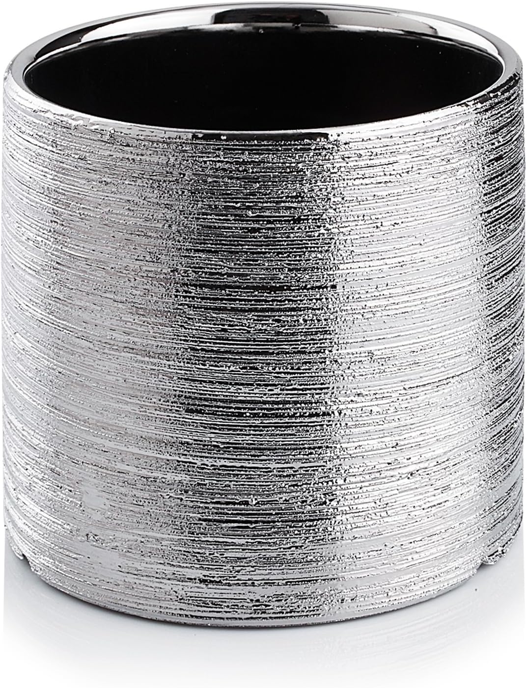 WGVI Silver Etched Ceramic Cylinder Vase Width 6.5" Height 6", Flower Arrangements, Candle Holder, Terrarium Planter Pot, Storage Container Organizer, Pen Brush Holder, Scratched Texture Design, 1 Pc