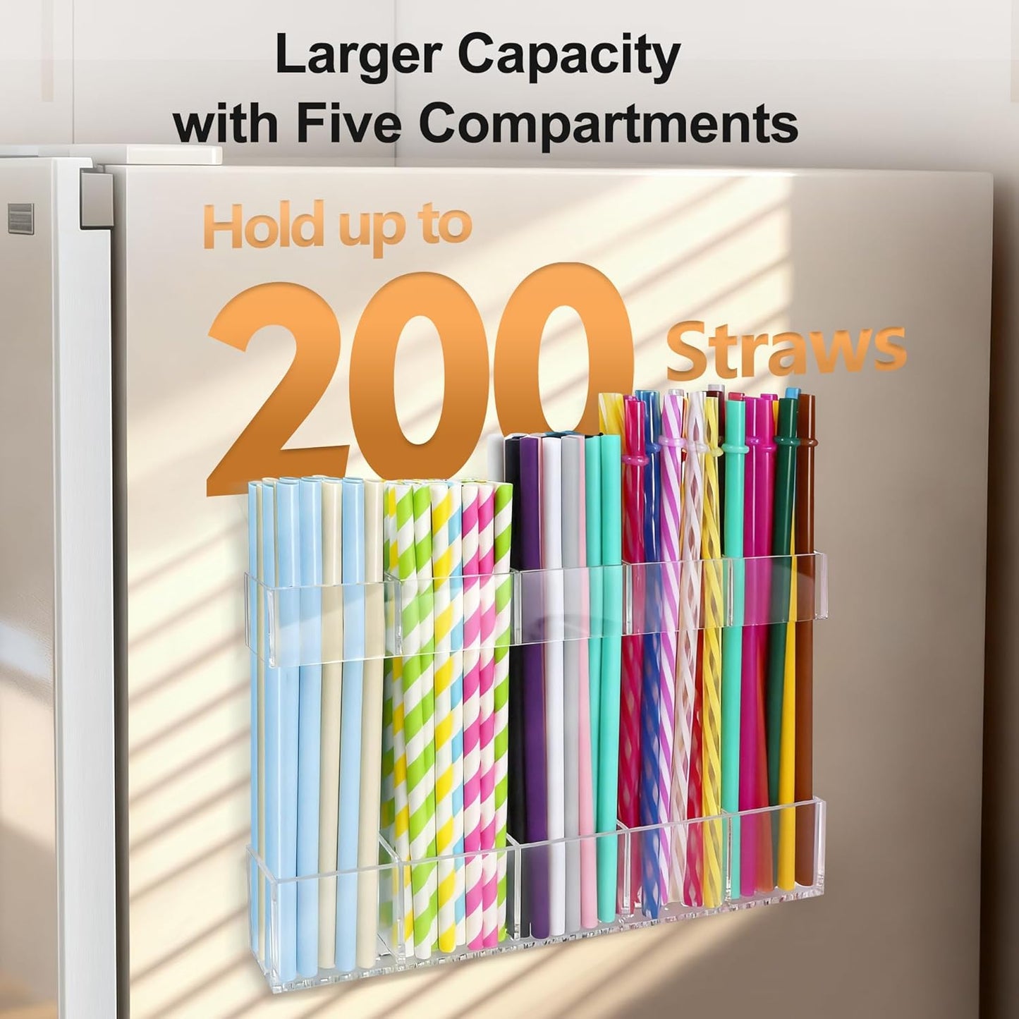 9.5” Large Acrylic Straw Holder for Cabinet Door, Reusable Adjustable 