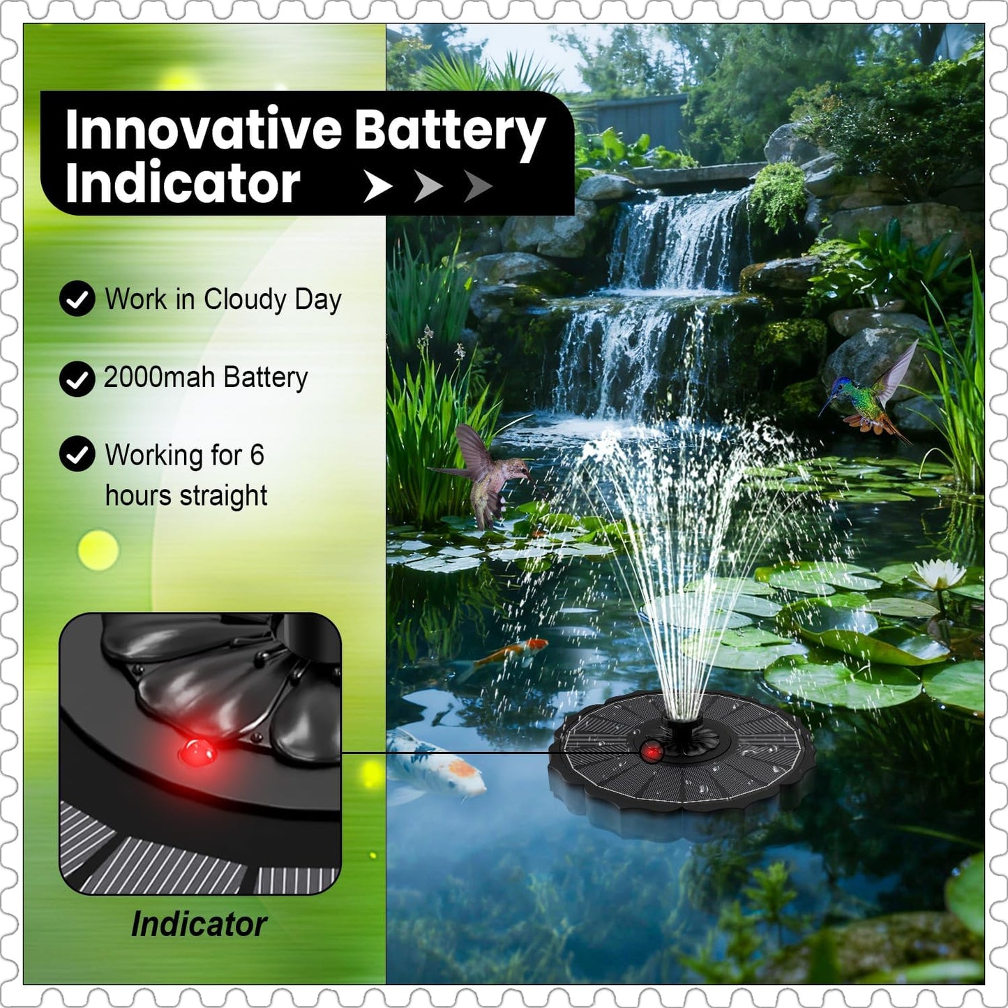 Yzert Solar Fountain with 2000mAh Battery & Innovative Indicator Works in Cloudy Day, 3.5W 2026 Glass Solar Water Fountain Pump Flower Shape with 7 Nozzles for Bird Baths, Pools, Outdoors (Black)