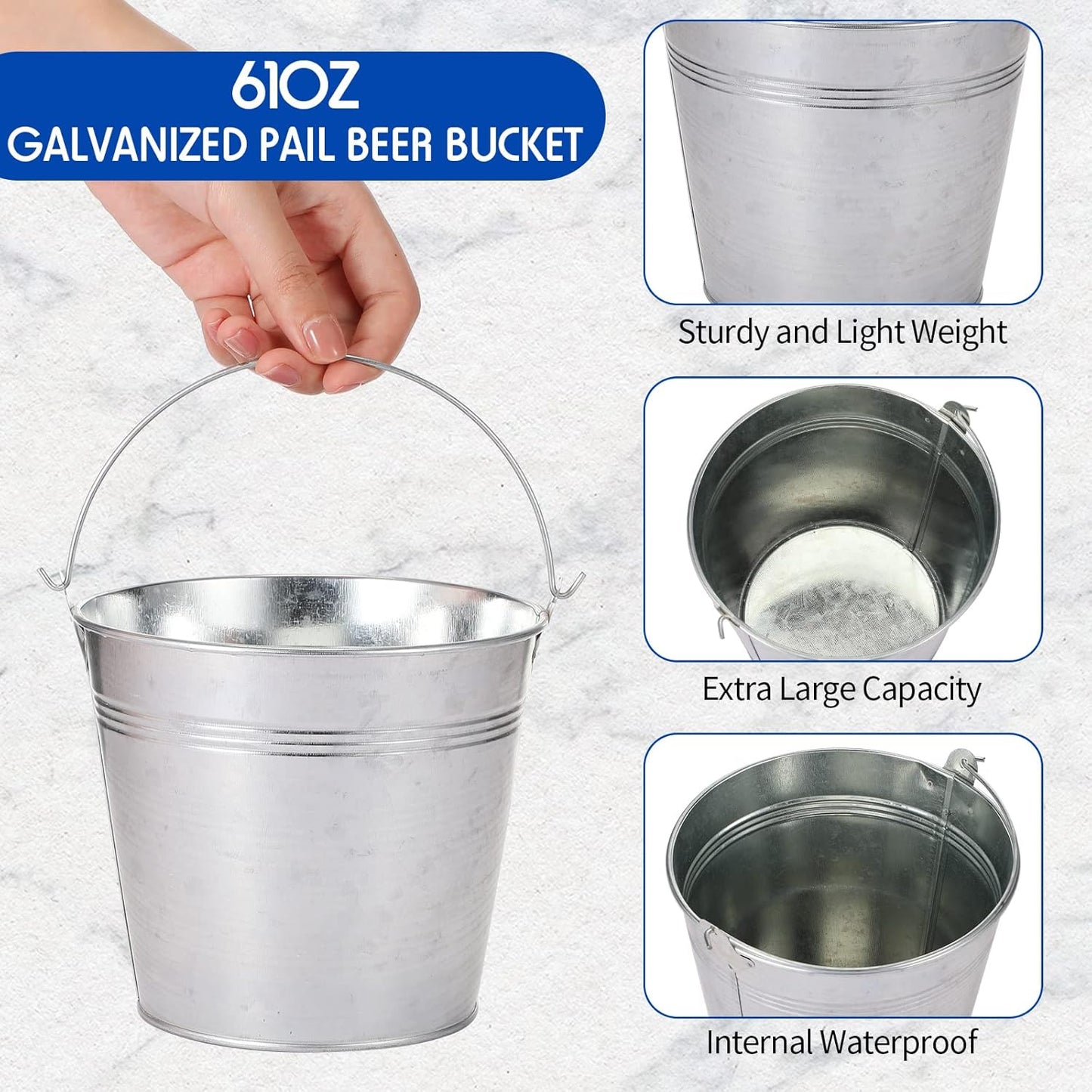 24 Pack Galvanized Metal Buckets Bulk 6 Inch Small Ice Buckets Iron Candy Pail with Handle for Garden Planters Vase Table Centerpieces Crafts Wedding Party Favors Accessories Decorations