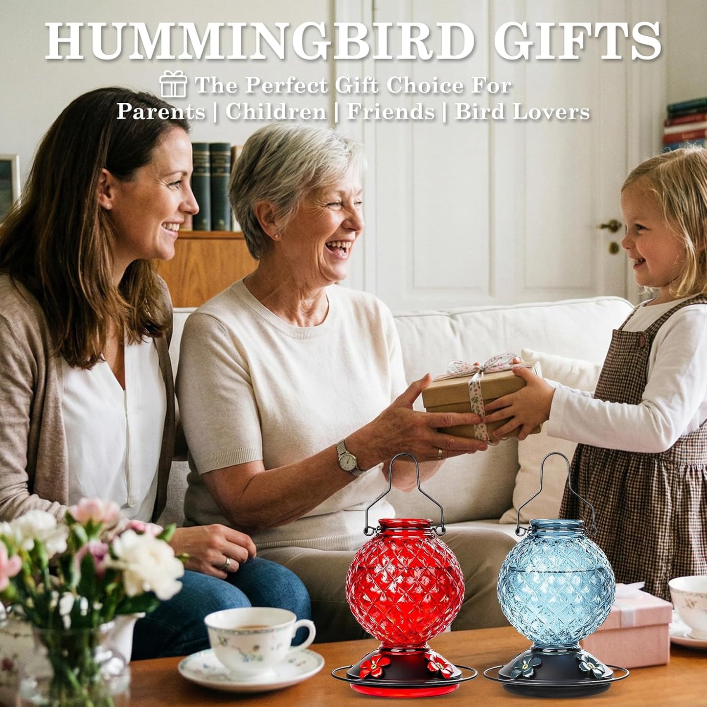 Glass Hummingbird Feeder for Outdoors Hanging, 25 OZ Humming Bird Nect
