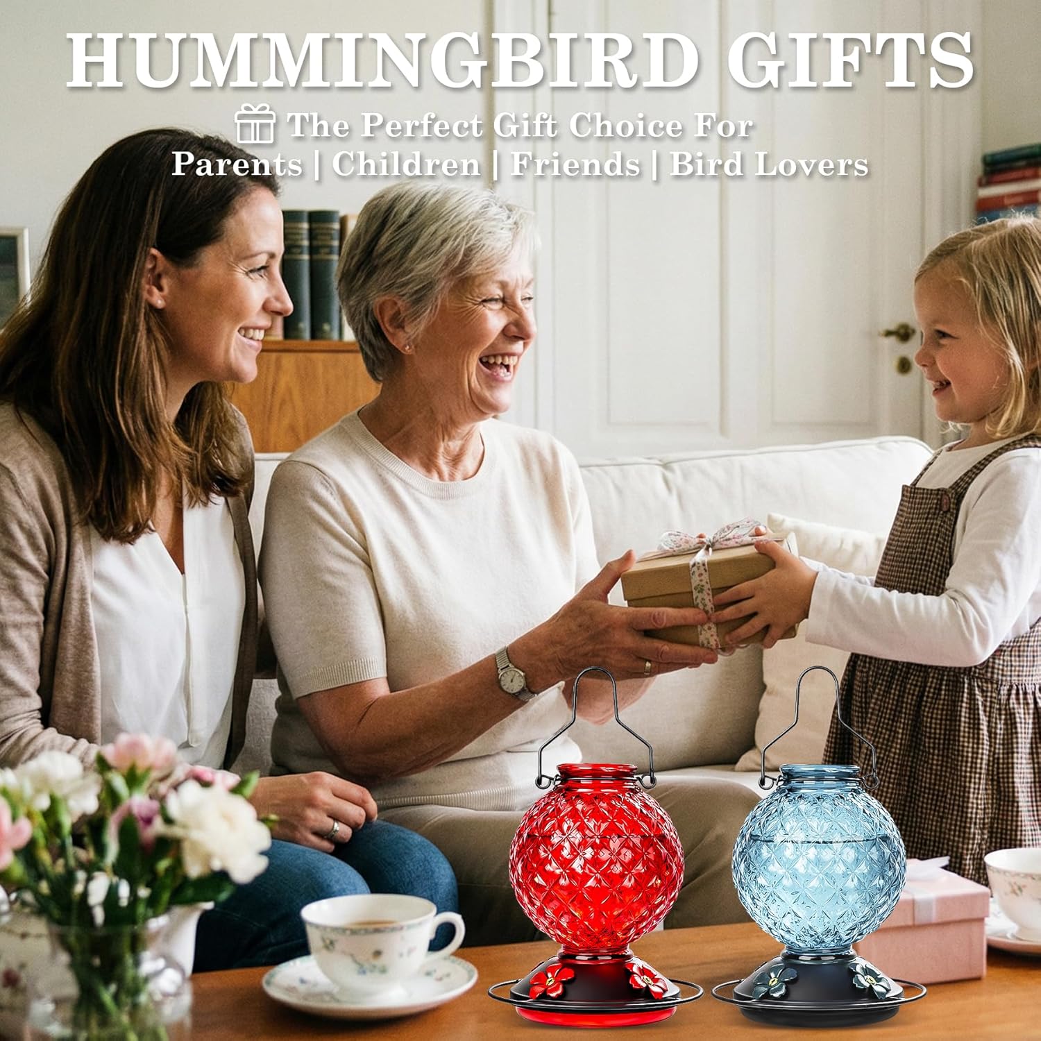Glass Hummingbird Feeder for Outdoors Hanging, 25 OZ Humming Bird Nect