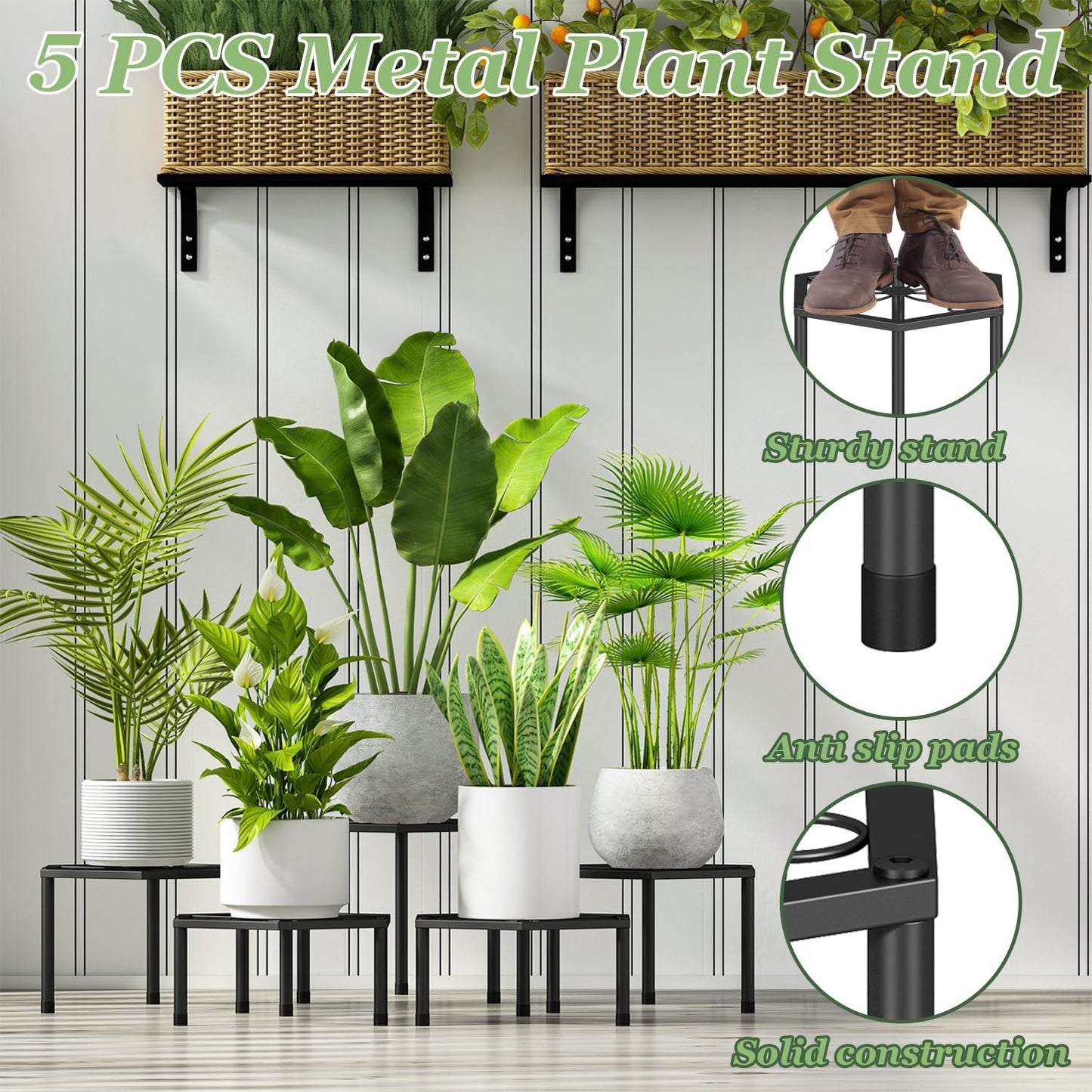 5-Pack Metal Plant Stands, Anti-Rust Iron Flower Pot Stand Plant Pot S