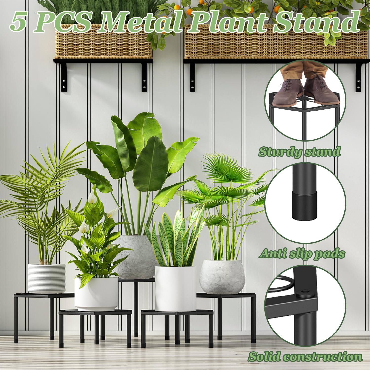 5-Pack Metal Plant Stands, Anti-Rust Iron Flower Pot Stand Plant Pot S