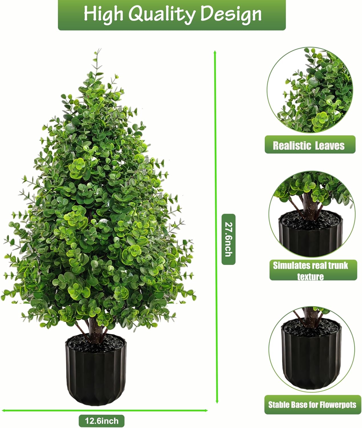 Artificial Cedar Topiary Boxwood Trees Oudoor Indoor Set of 2, 2.3FT Potted Faux Cypress Tree Plants with Pot, UV Rated Fake Evergreen Stems Tree for Outdoor Planters Front Door Offices