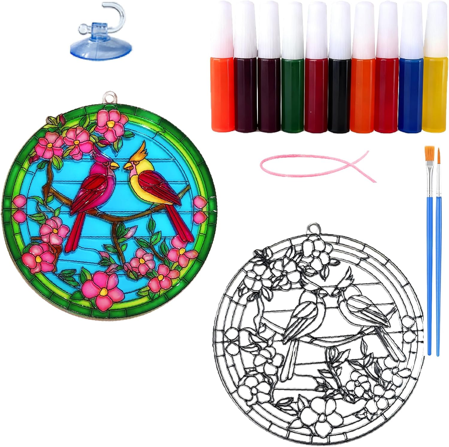 Ayhuhra Cardinal Stained Glass Suncatcher Craft Kit-6" Red Bird Sun Ca