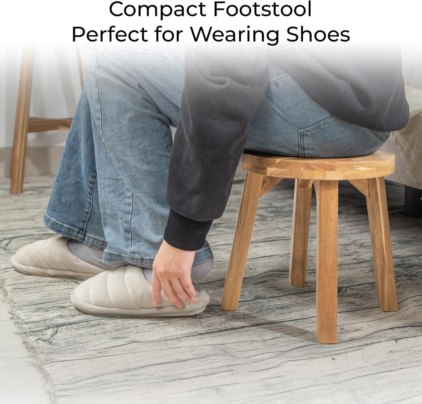 Round Stool Acacia Wood, 12" Height, 11" Round Top, Backless, Easy Ass