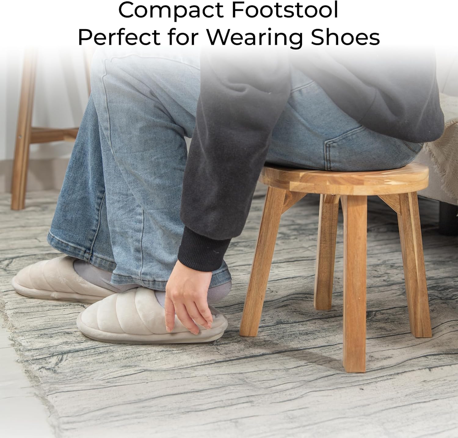 Round Stool Acacia Wood, 12" Height, 11" Round Top, Backless, Easy Ass