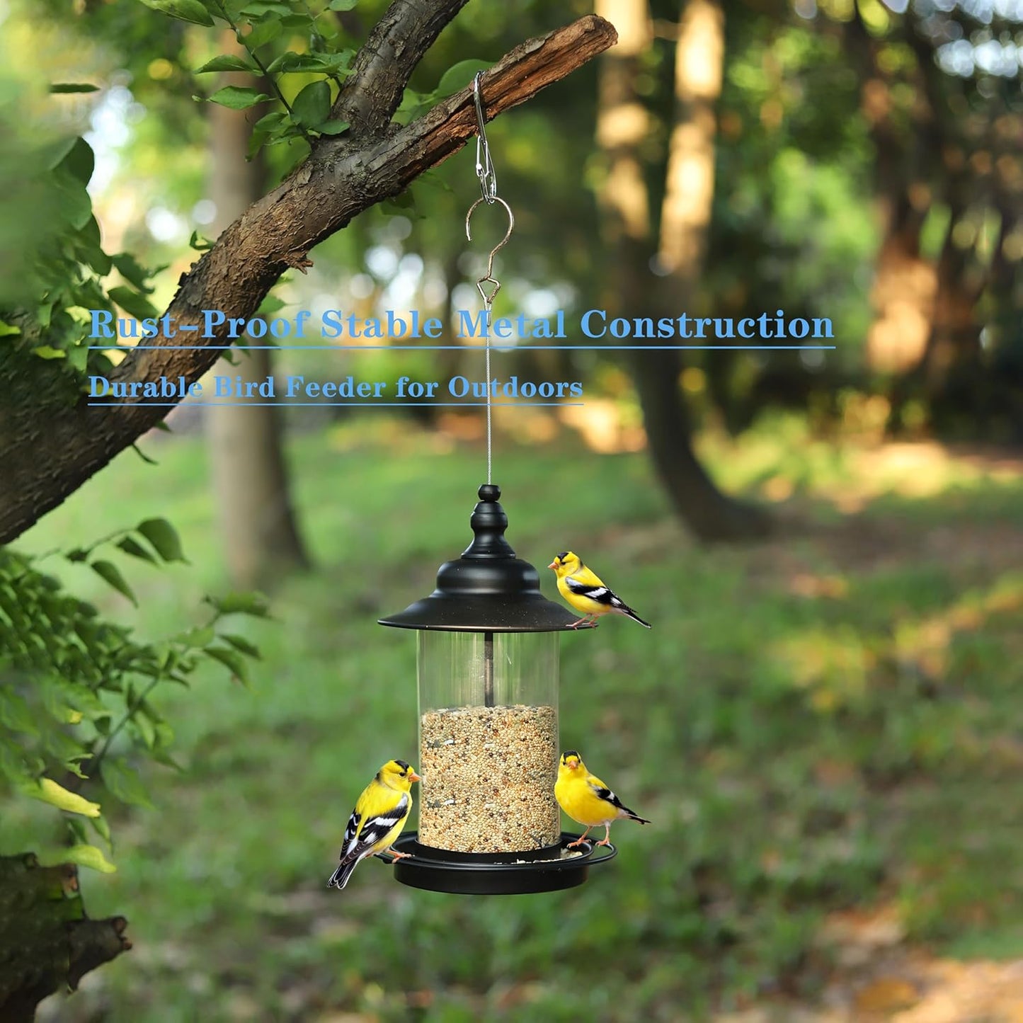 Bird Feeders for Outdoors,Hanging Bird Feeder with Locking Lid, Metal 