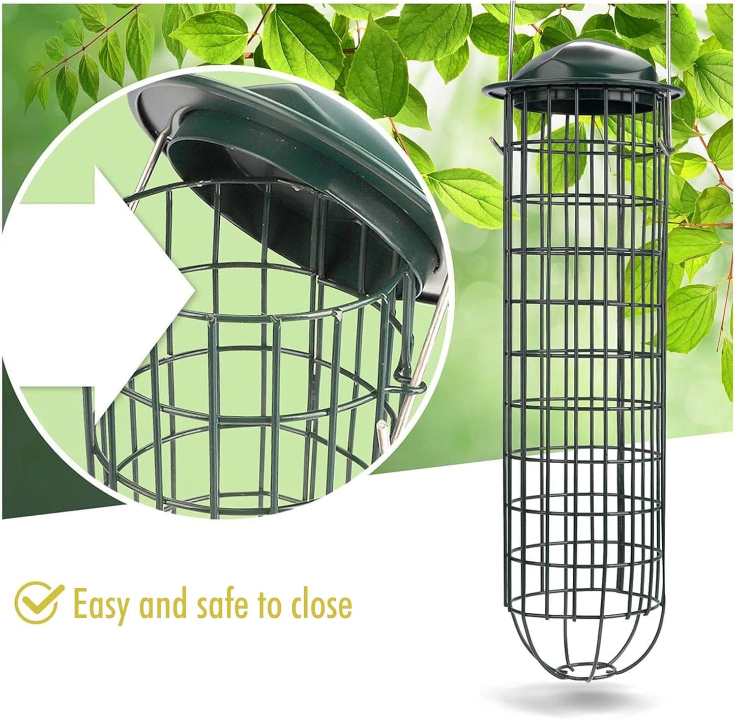 Wild Animal Heart | Fat Ball Holder 12" - 5 Year Guarantee - Made of rustproof Metal Bird Feeding Station for Fat Balls - Ecological Bird Feeder (31cm, Green)