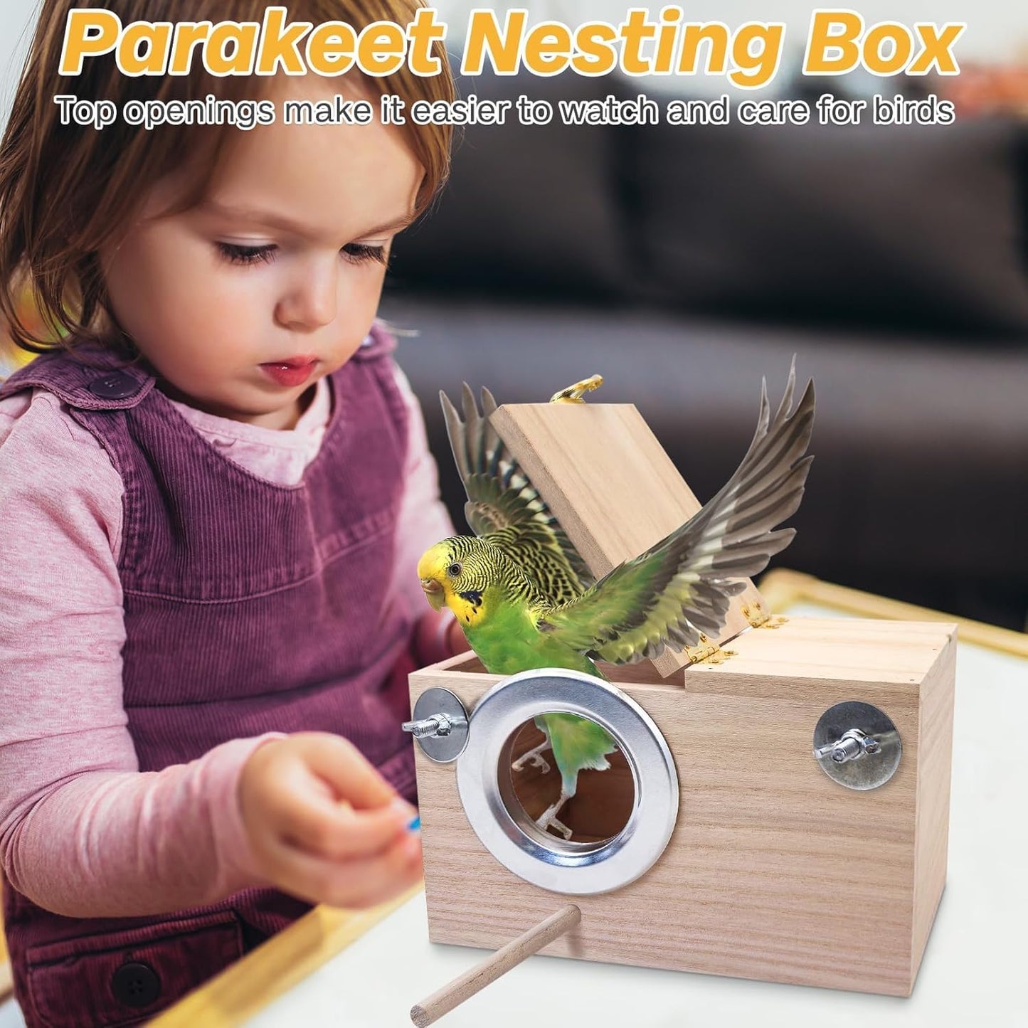 PINVNBY Parakeet Nesting Box Bird House for Cage Wood Mating Box Bird 