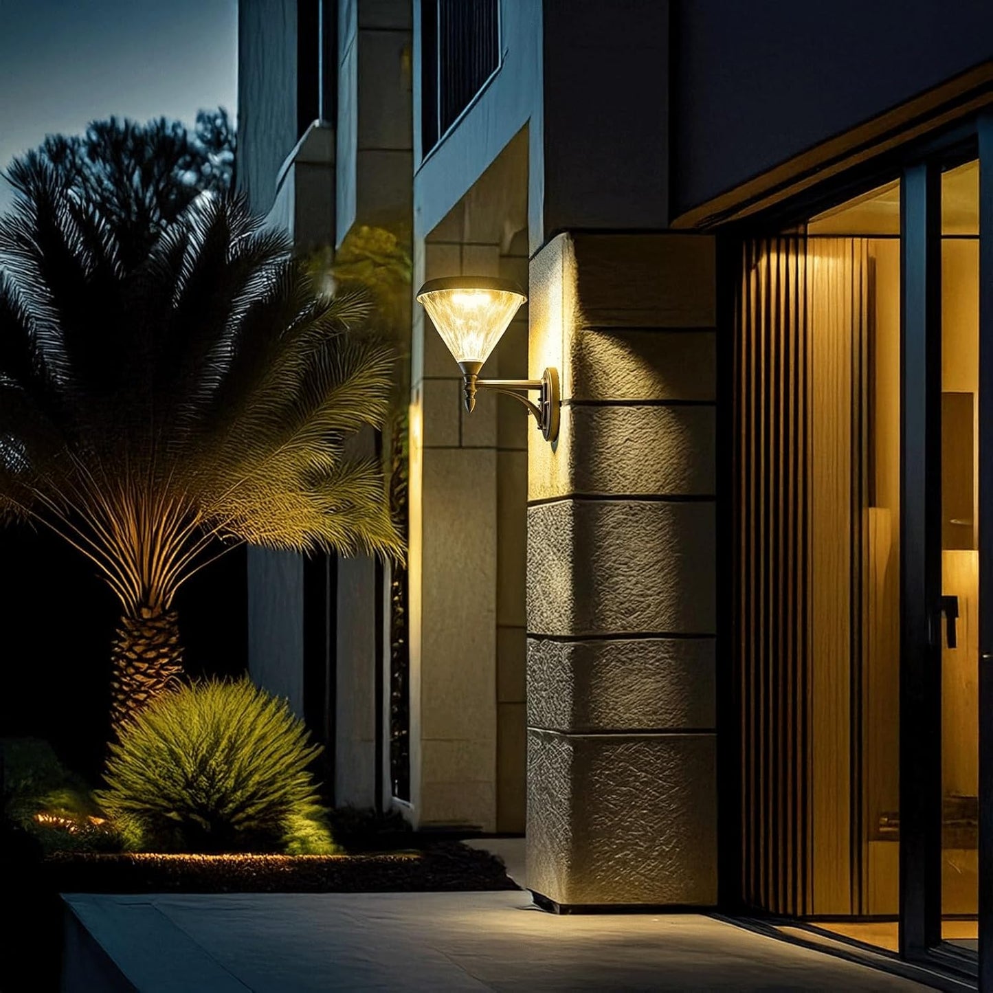 Solar Outdoor Wall Sconce, Remote Control Exterior Wall Lamp, Diamond Solar Powered Fixture, IP65 Waterproof Die-Cast Aluminum Light, 4 Color Modes for Porch Patio Garden Yard Fence Garage