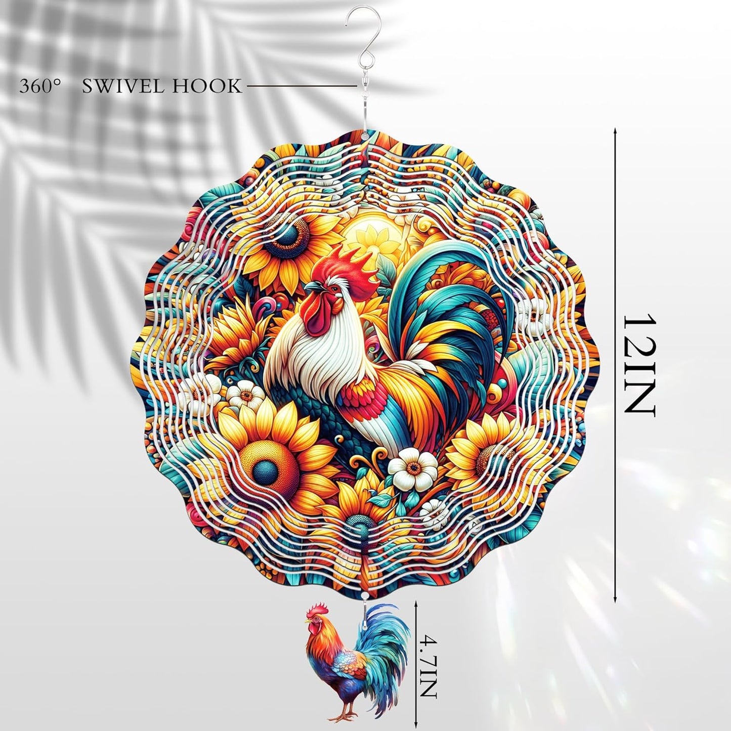 Chicken Wind Spinners Outdoor - Rooster Decor Hanging Kinetic Sculptures Metal Art Ornaments for Patio Yard Home Porch 3D Indoor Outside Decoration Birthday Gifts for Women Mom Grandma
