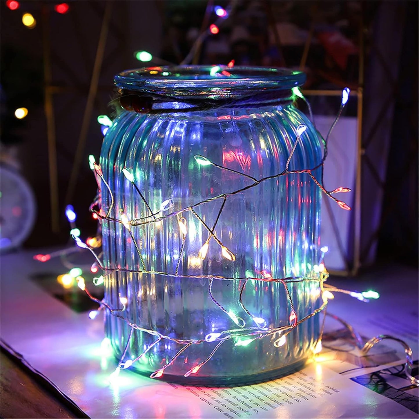 Solar Fairy Lights - 4.92Ft 50 LED Waterproof Solar Firecracker Lights with 8 Modes, Outdoor Christmas String Lights for Garden (Colorful)