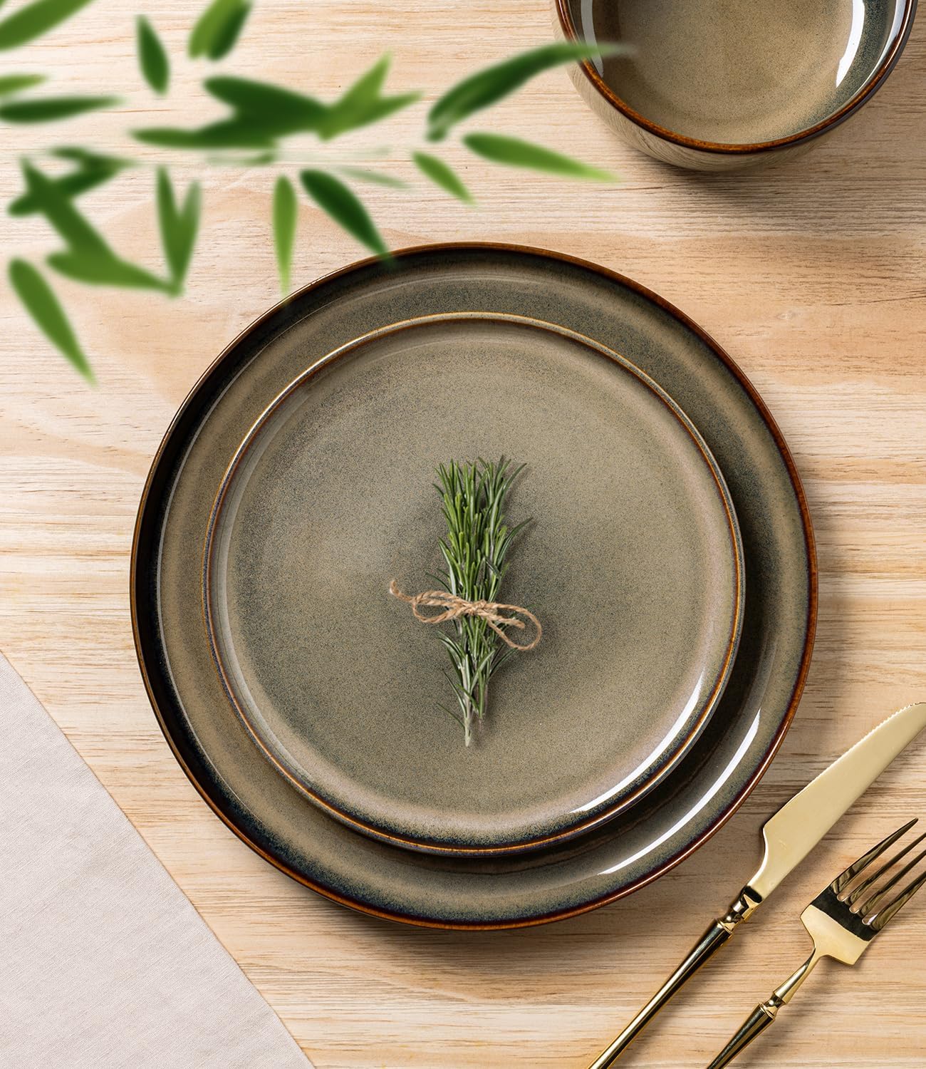TheTerra Ceramic Dinnerware Sets for 4, 12 Pieces Handmade Reactive Gl