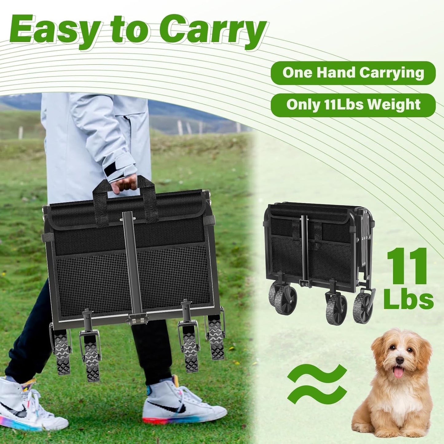 Wagons Carts Foldable - Collapsible Folding Wagon, Portable Folding Wagon Cart with Wheels, Outdoor Utility Carts for Groceries, Camping, Sports, Shopping, Garden, Black
