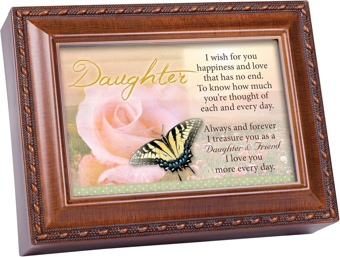 Cottage Garden Daughter I Wish Happiness Love Woodgrain Rope Trim Jewe
