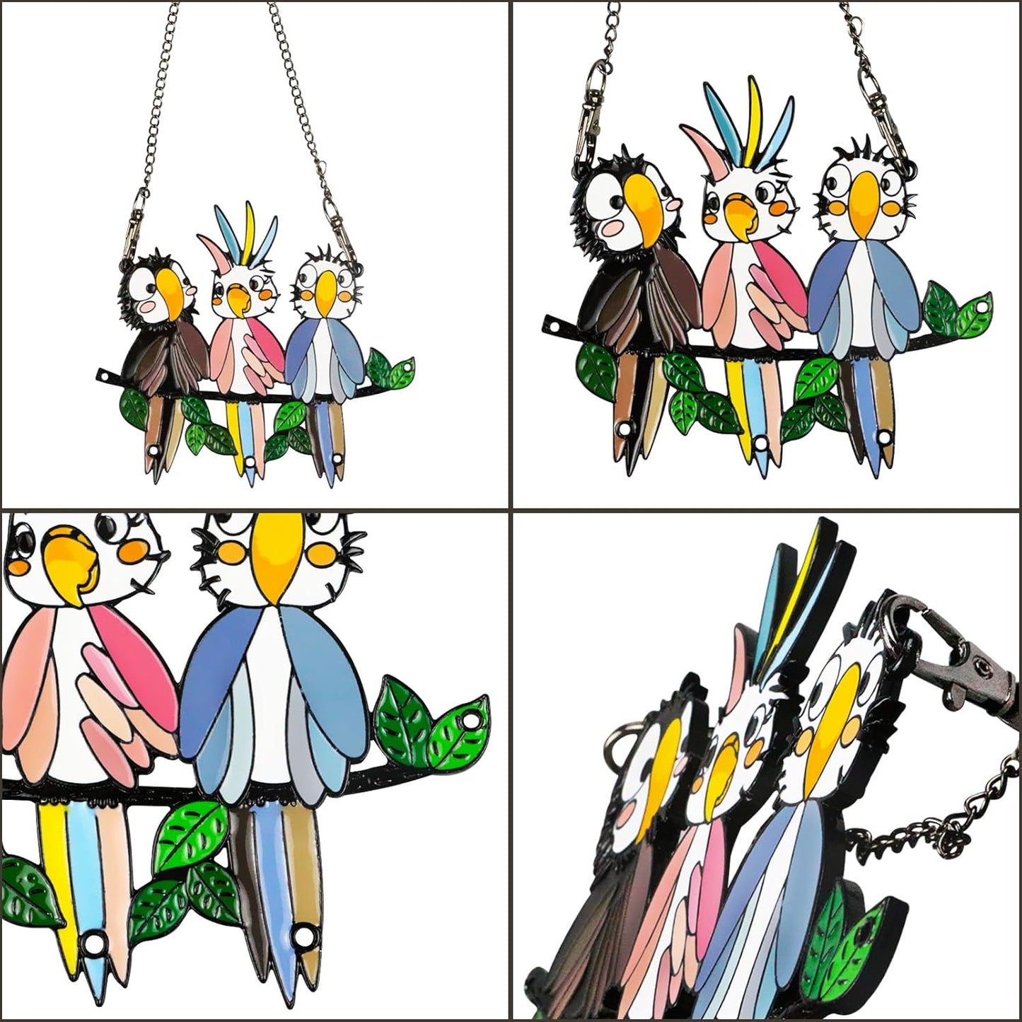 Multicolor Owls on a Wire High Stained Glass Suncatcher Panel, Bird Suncatcher for Windows Doors Room Home Decoration Hummingbird Ornamentand Gifts for Bird Lovers