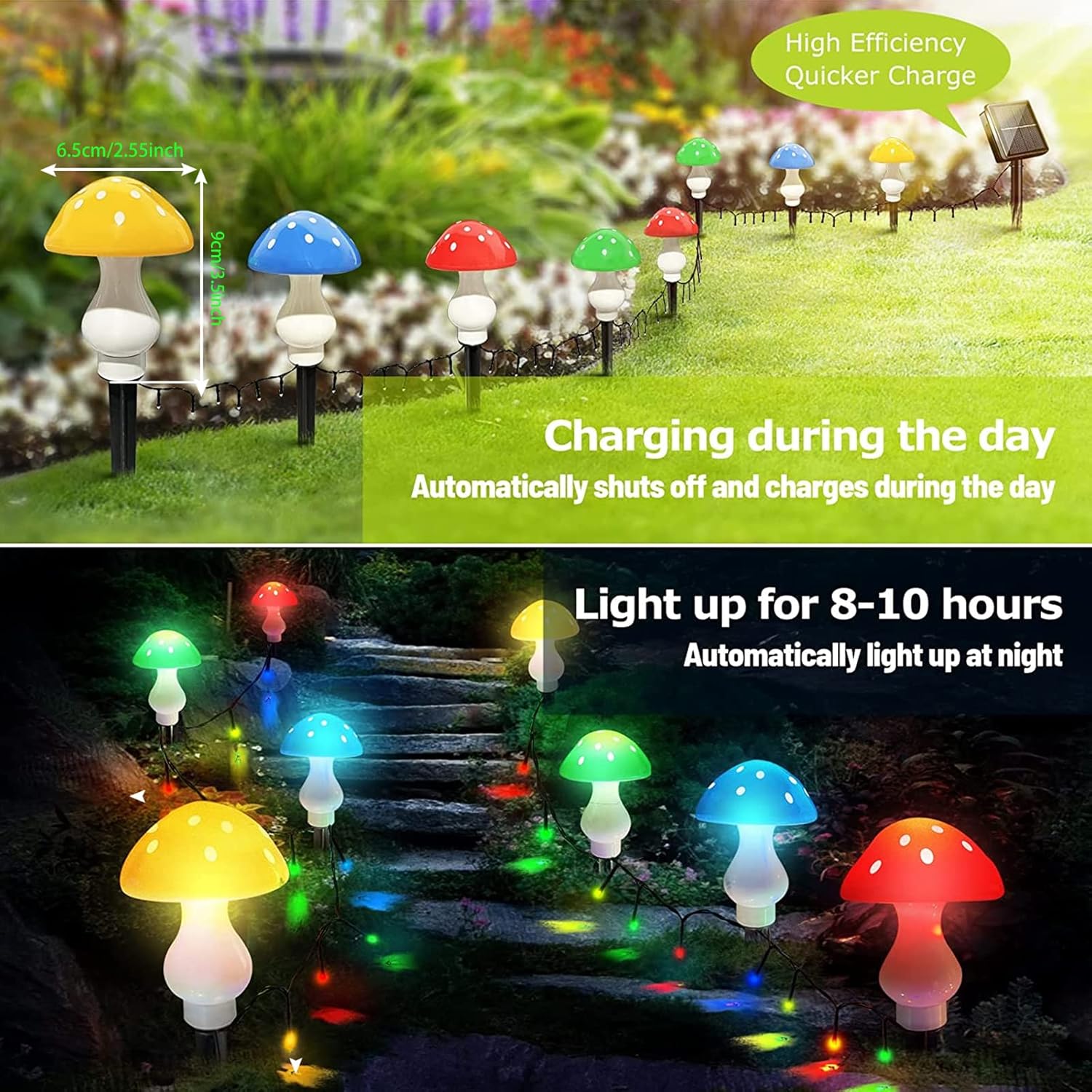 Upgraded Outdoor Solar Garden Lights, 8 Pack 50 LED Mushroom Outdoor 8