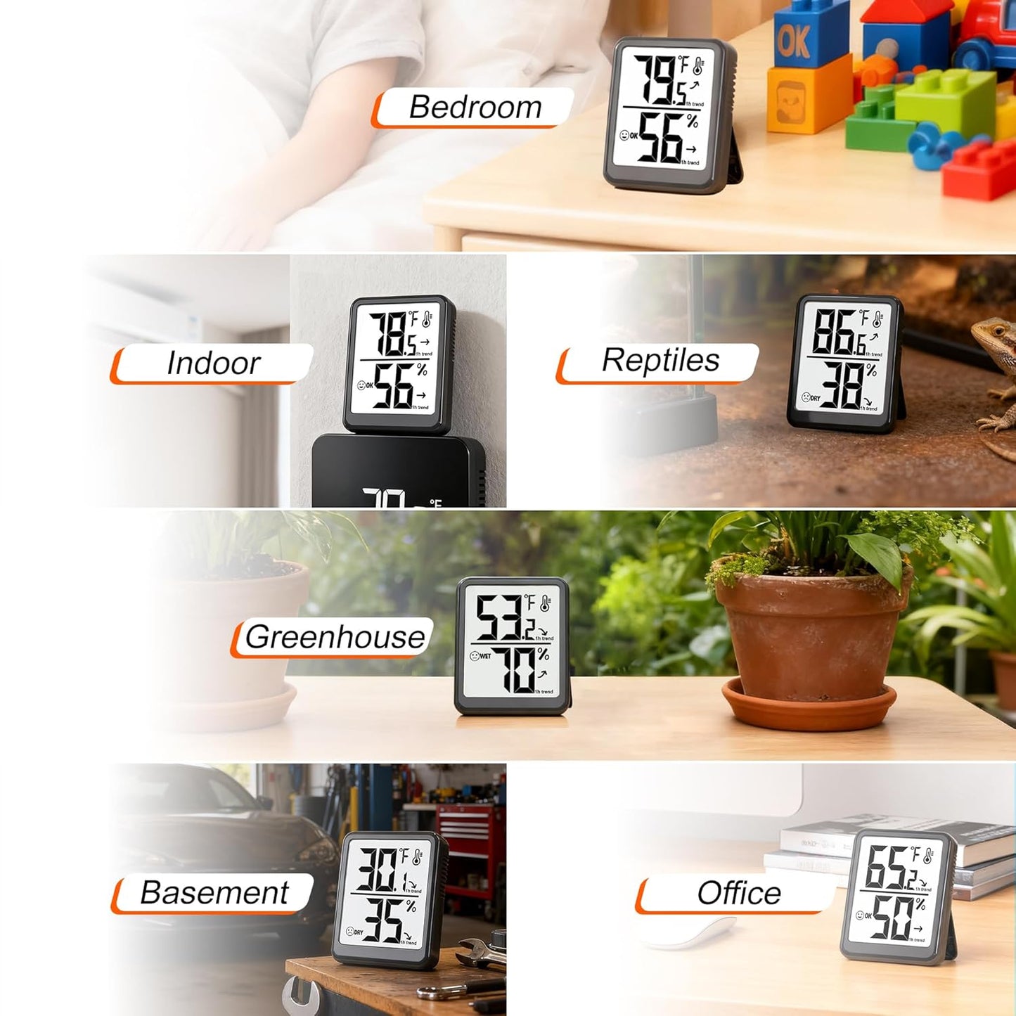 Room Thermometer Indoor Hygrometer Humidity Meter Gauge Digital Temperature and Humidity Sensor Monitor for Home Office House Pets Plants - AAA Battery Included