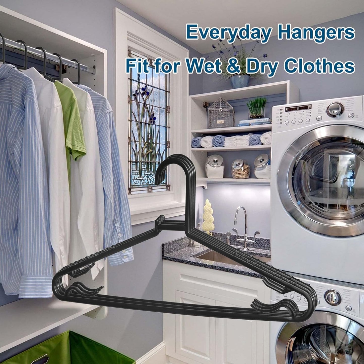 Black Plastic Hangers 50 Pack, Light Weight Durable Clothes Hangers G-Shape Standard Size Non-Slip Coat Hanger Adult Clothes Hangers for Laundry & Everyday Use -Slim & Space Saving