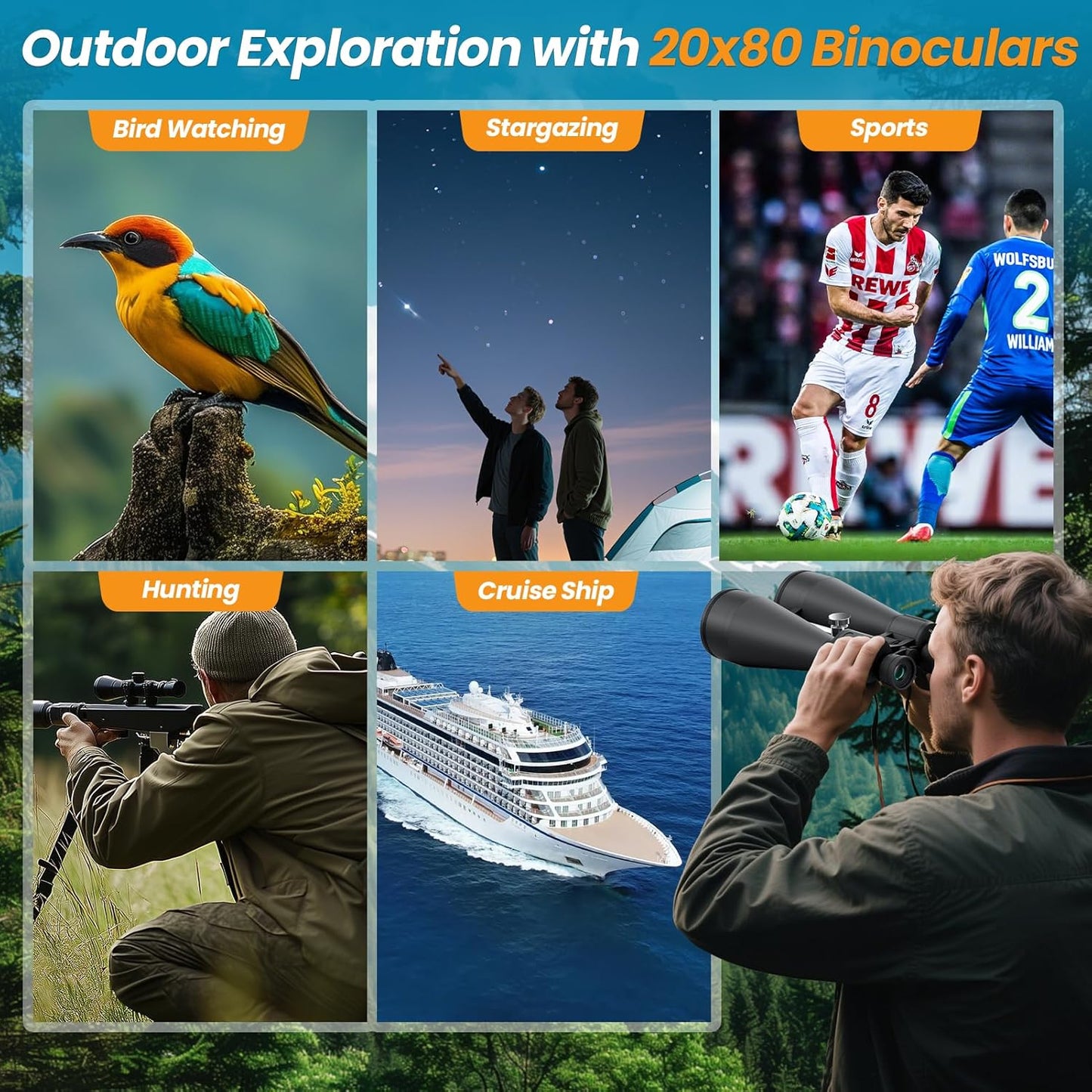 20x80 Binoculars for Adults High Powered - Aurosports 80mm Large Aperture Binocular with Clear Low Light Vision - Long Range Binoculars for Bird Watching Stargazing Hunting Outdoor