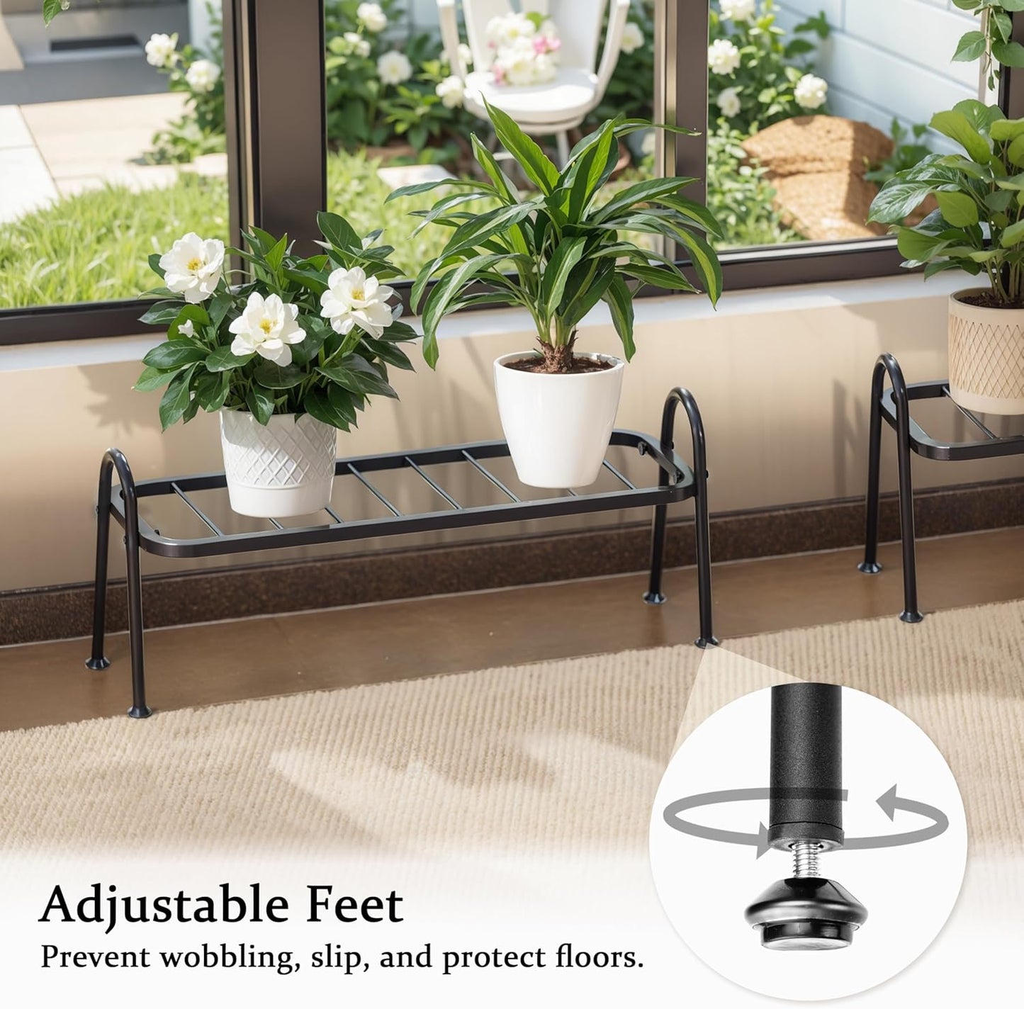 Metal Plant Stand Indoor Outdoor, Heavy Duty 1-Tier Ladder Plant Shelf