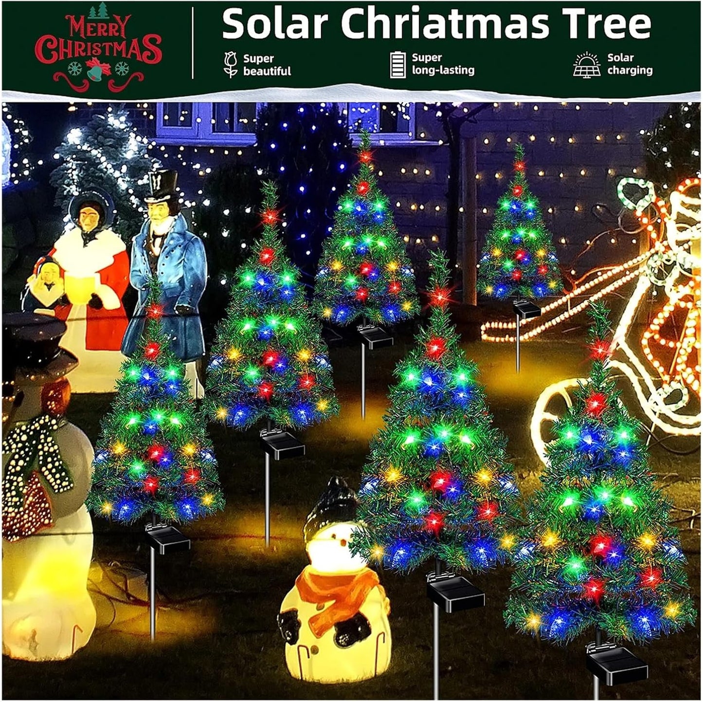 WHZHDMA Solar Colorful Lights Christmas Tree Christmas Decoration Garden Courtyard Lawn Holiday Decoration Night Bright Colorful Lights