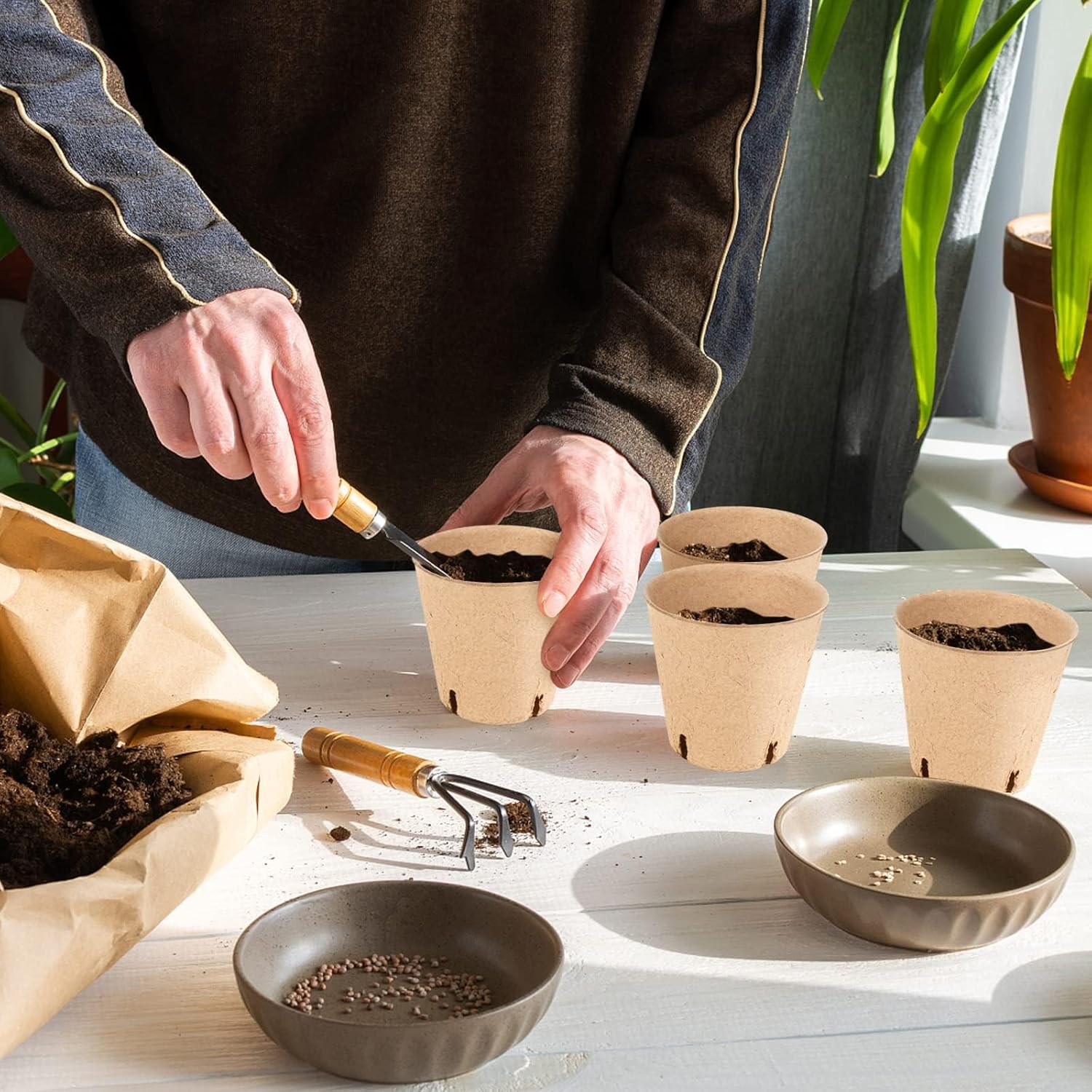 60-Pack 4” Biodegradable Peat Pots with 60 Plant Labels - Eco-Friendly