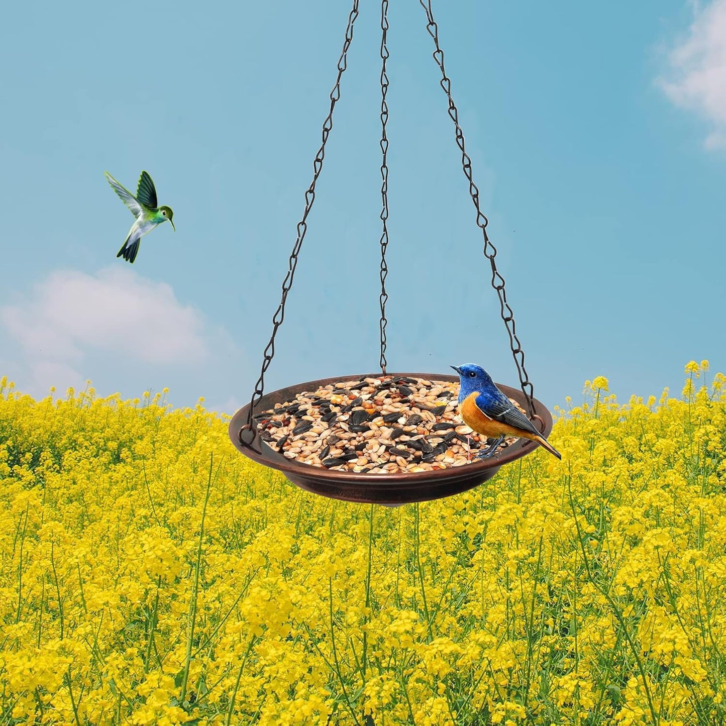 2PCS metal birdfeeder hanging for outside, bird seed platform for garden patio backyard decorative, flower bird feeder ornament