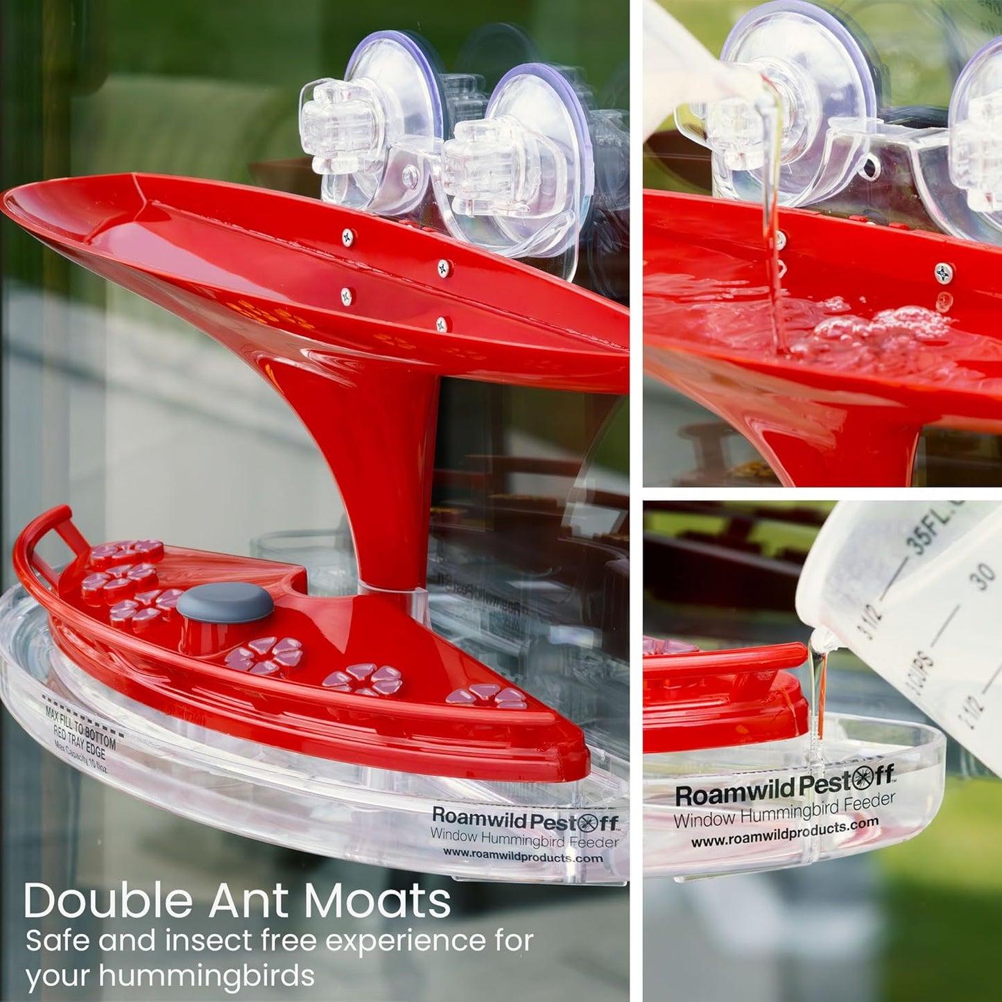 Roamwild Window Hummingbird Feeder with Suction Cups Bee Proof & Ant Proof Hummingbird Feeder for Outdoors Built in UV Shade Keeps Nectar Fresh Ultra-Strong Dual Suction Cup Window Mount – Purple