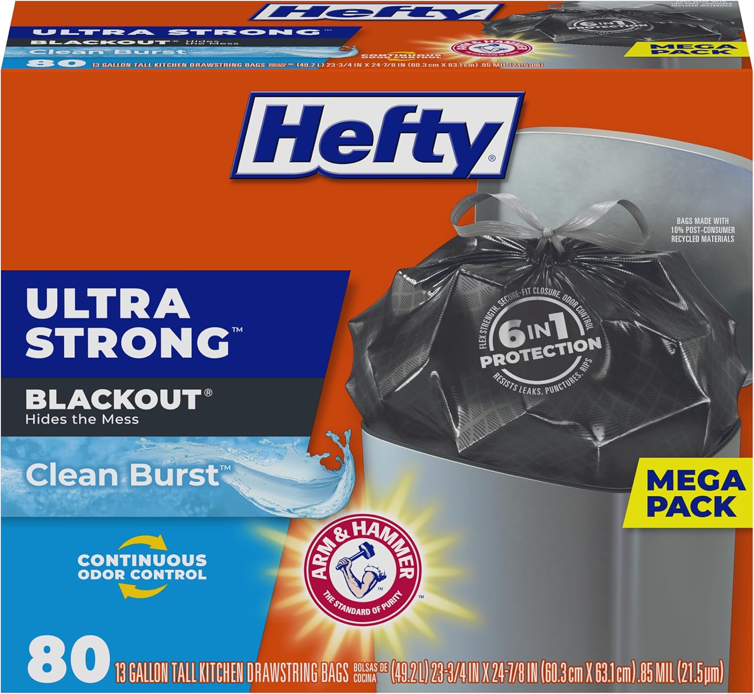 Hefty Ultra Strong Trash Bags, Black Tall Kitchen Trash Bags 13 Gallon