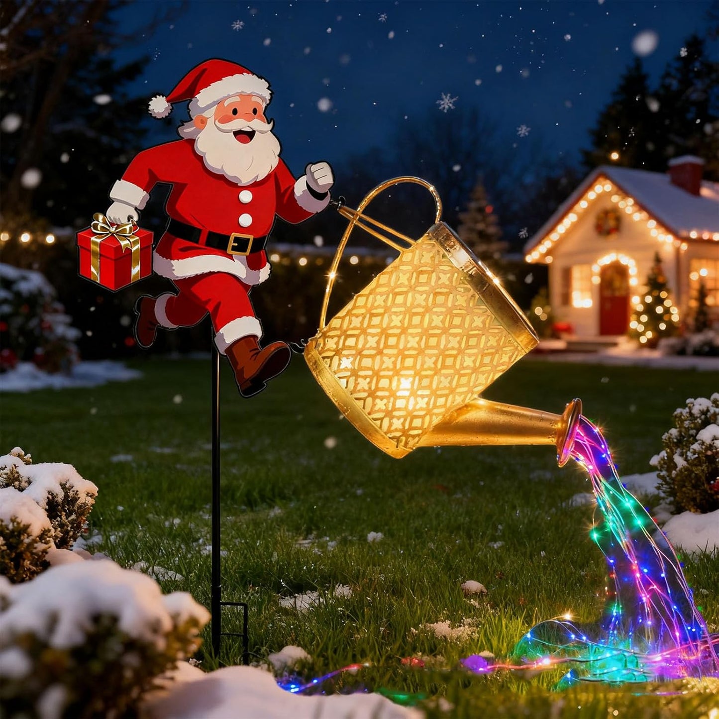 Metal Solar Christmas Waterfall Light Garden Yard Decoration Solar Charging Holiday Kettle for Outdoor Festivities