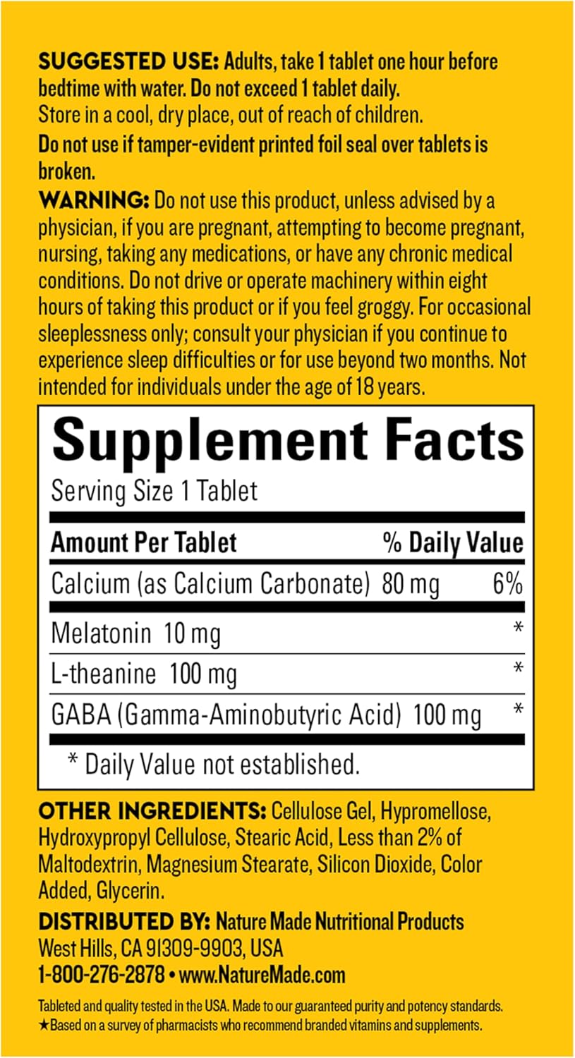 Nature Made Wellblends Sleep Longer, Melatonin 10mg, L theanine 100 mg