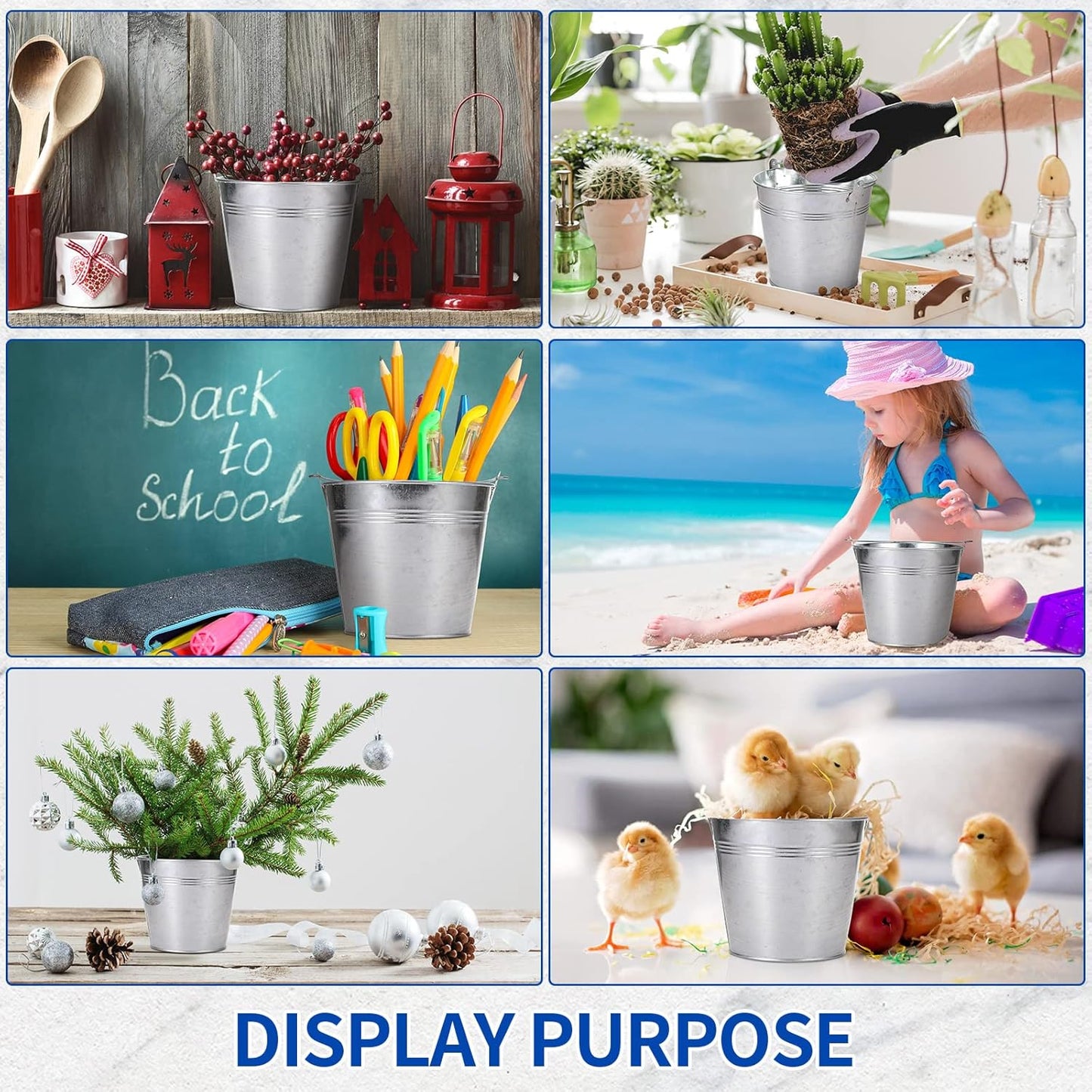 24 Pack Galvanized Metal Buckets Bulk 6 Inch Small Ice Buckets Iron Candy Pail with Handle for Garden Planters Vase Table Centerpieces Crafts Wedding Party Favors Accessories Decorations