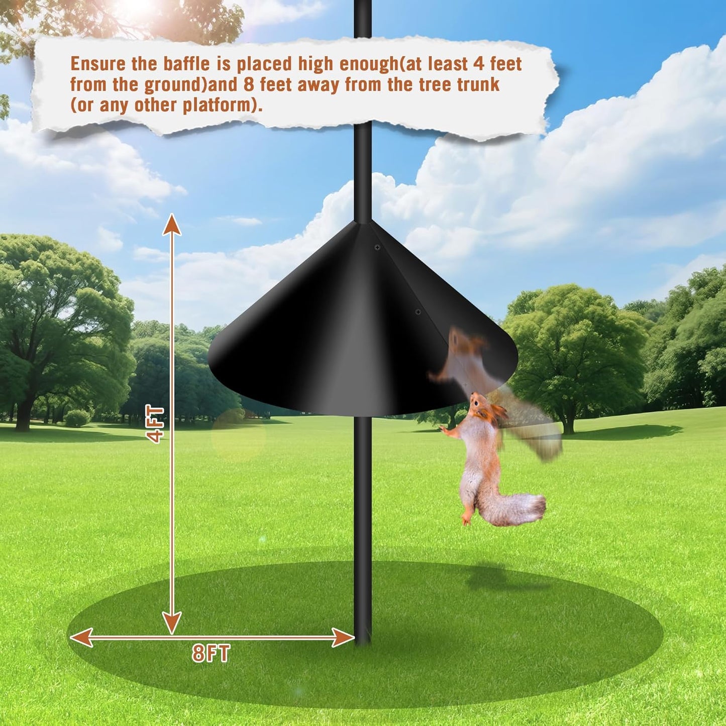 Squirrel Proof Baffle for Bird Feeder Pole, Outdoor Pole Mount Stopper & Guard,Squirrel Cone (2 Pack, Black)
