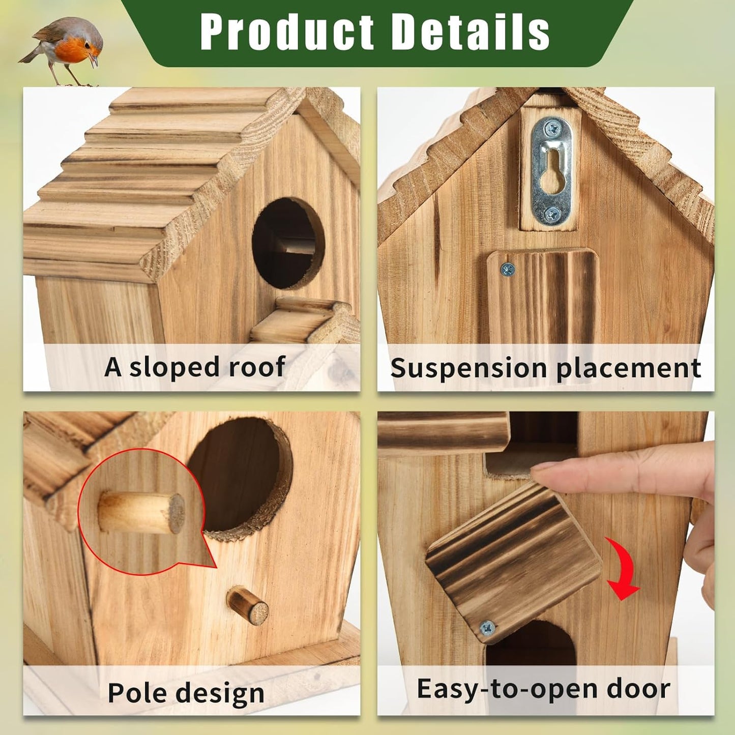 Bird Houses for Outside-2 Hole Wooden Outdoor Bird House,Wild Bird Box