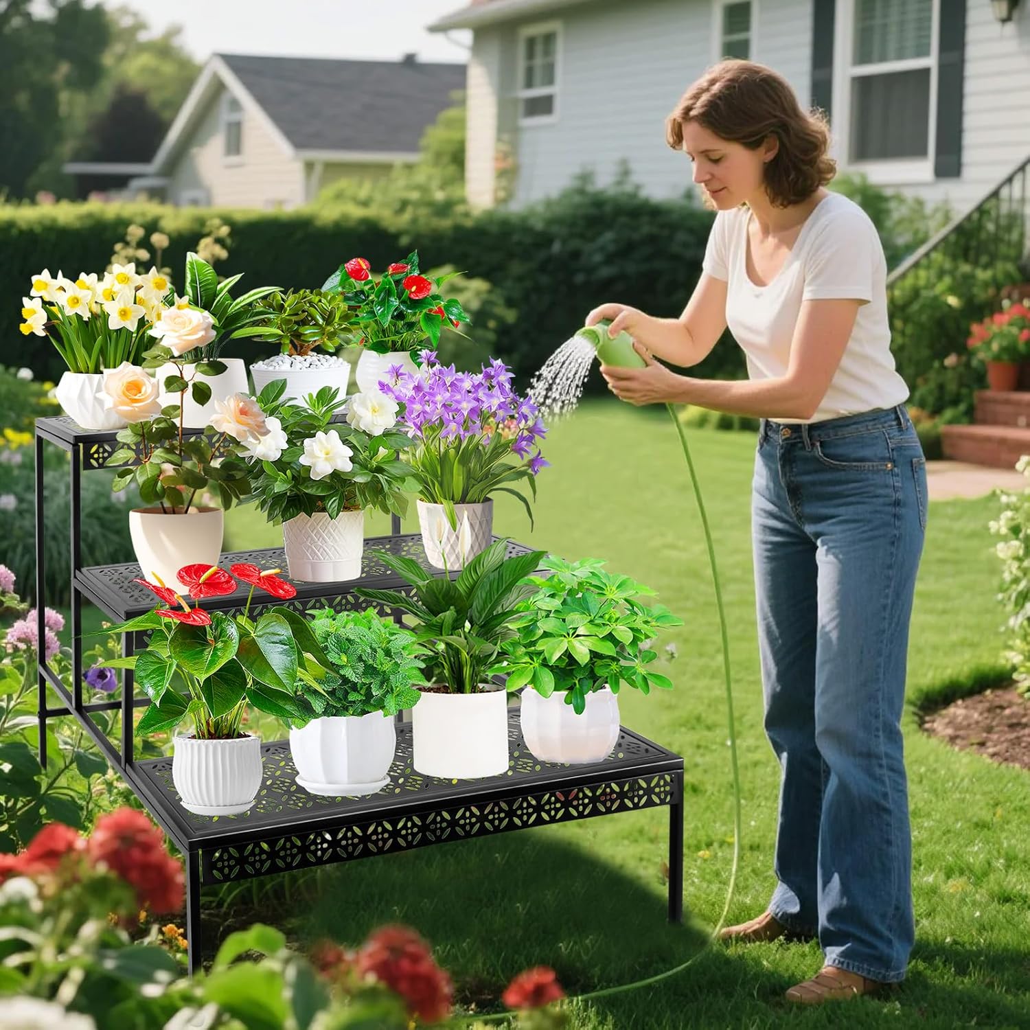 3 Tier Metal Plant Stand, Ladder Flower Pot Holder Plant Stands, Tiere