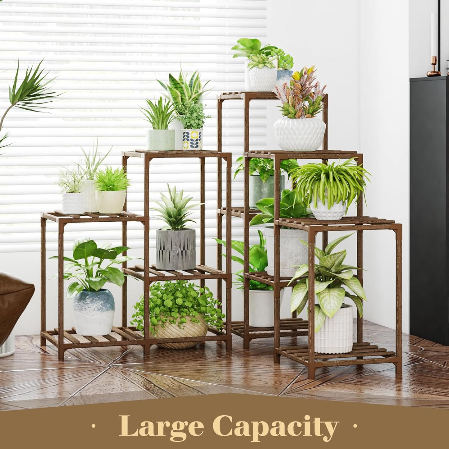 Bamworld Plant Stand Indoor Outdoor Corner Shelf 11 Potted Large Holder for Multiple Plants Wooden Tall Stands Combo Table Rack Garden Patio Lawn Window