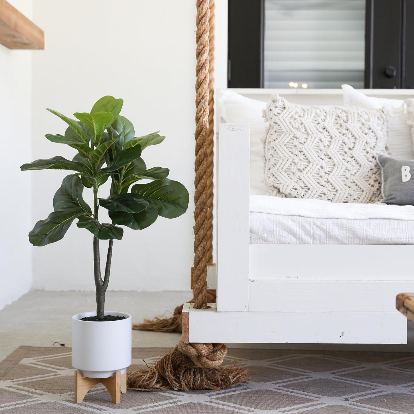 Nearly Natural 33in. Artificial Fiddle Fig with Stand Planter